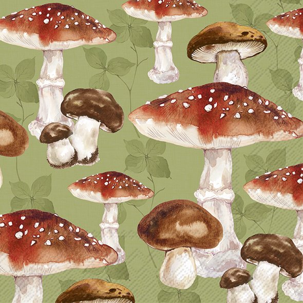 Ensemble de 20 serviettes de table en papier Champignons