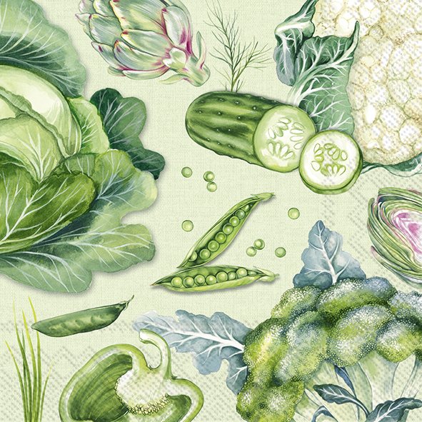 Ensemble de 20 serviettes de table en papier Légumes verts