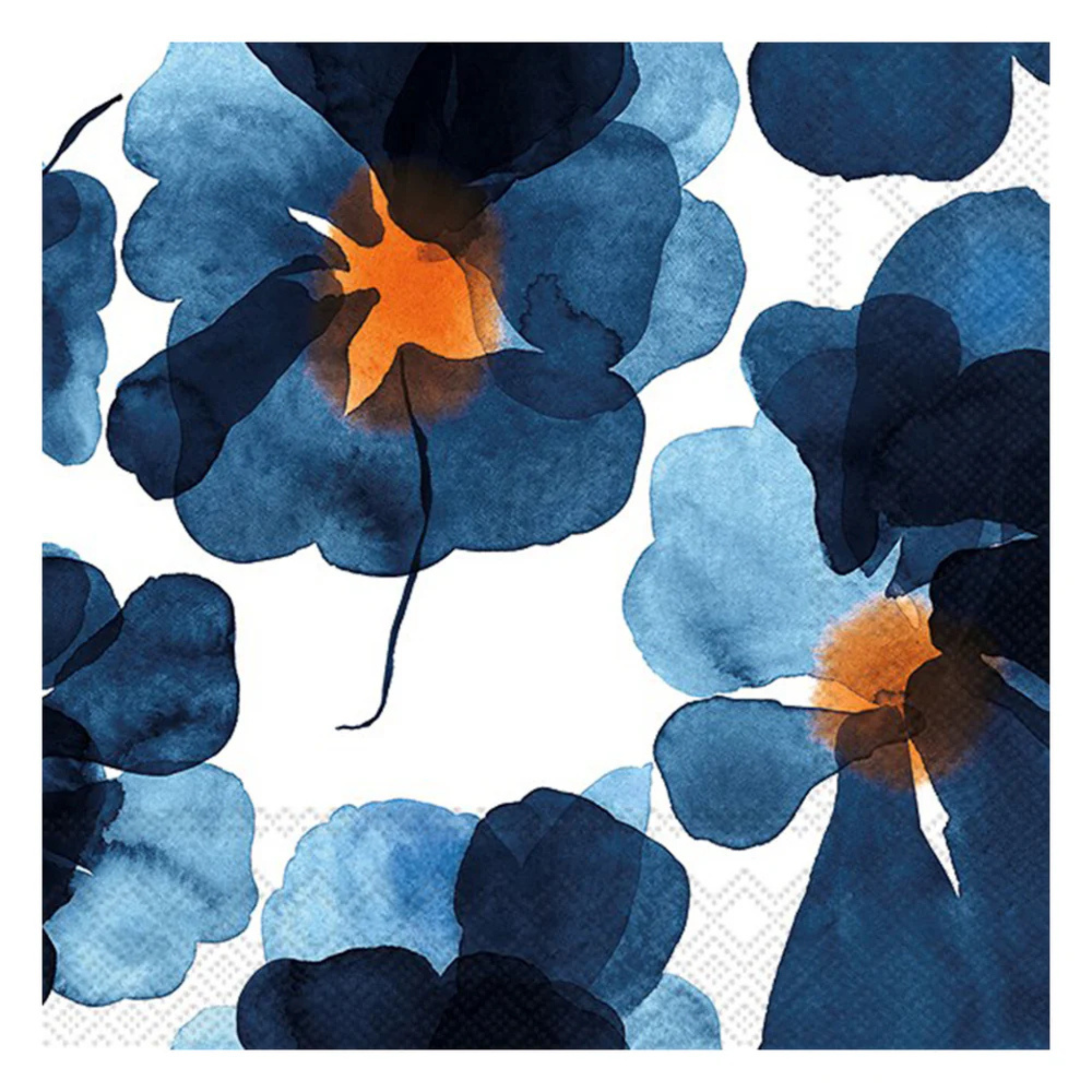 Ensemble de 20 serviettes en papier Fleurs Aquarelle Bleues