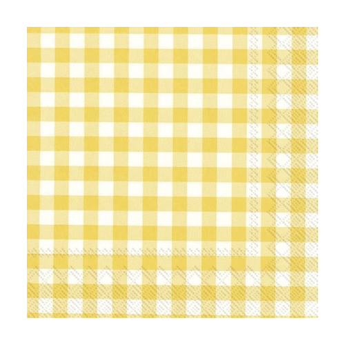 Ensemble de 20 serviettes en papier à carreaux jaunes et blancs 33x33 cm