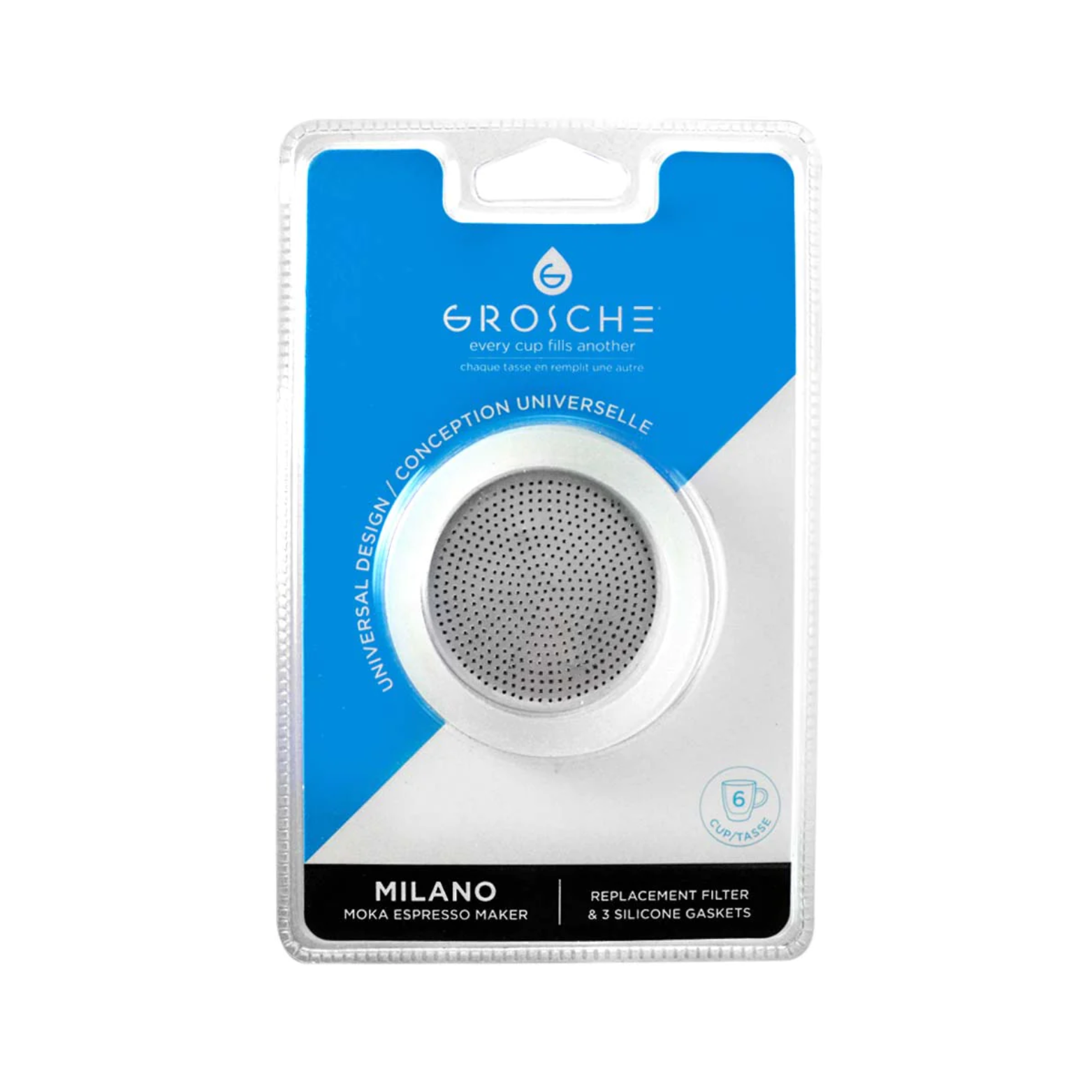 Filtre de remplacement avec 3 joints de silicone 12 tasses - Grosche