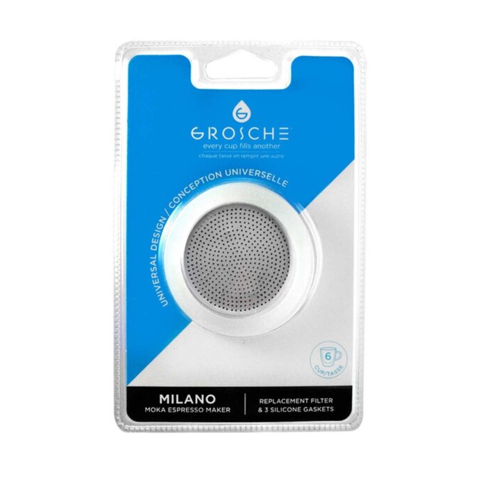 Filtre de remplacement avec 3 joints de silicone 6 tasses- Grosche