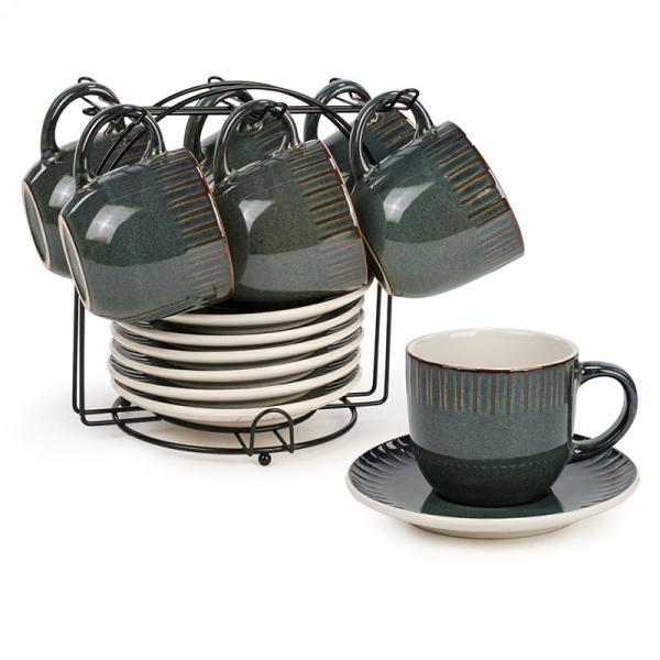 Ensemble de support et 6 tasses avec soucoupes Vert