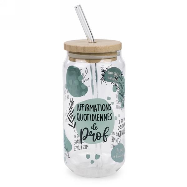 Verre avec paille "Affirmations quotidiennes de prof"