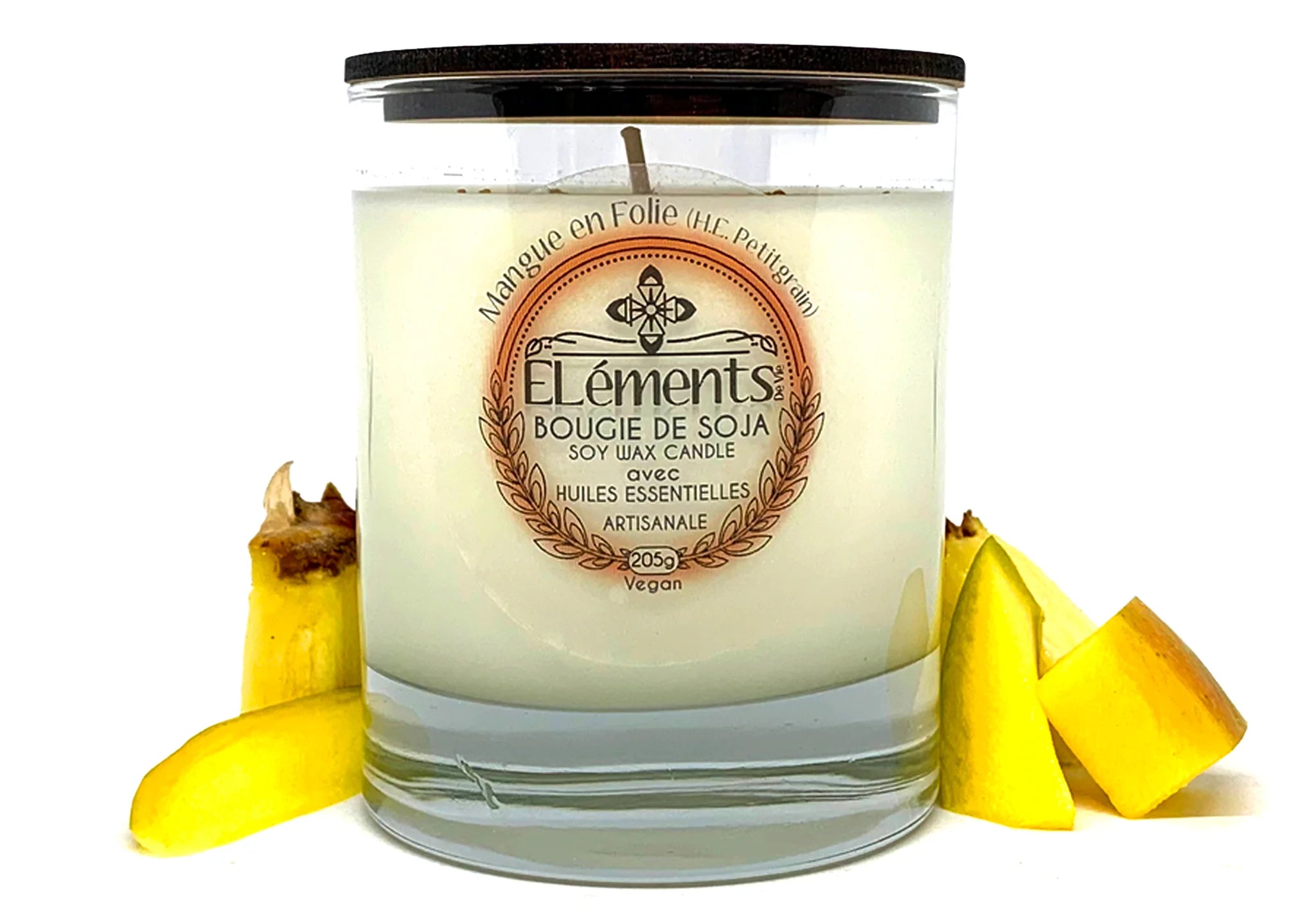 Chandelle de soja Mangue en folie 205g - Éléments de vie