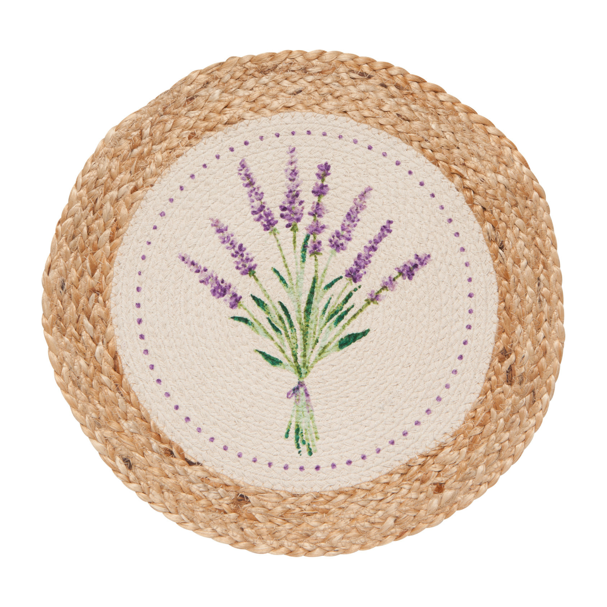 Napperon rond en jute fleurs de lavande 15" - Danica