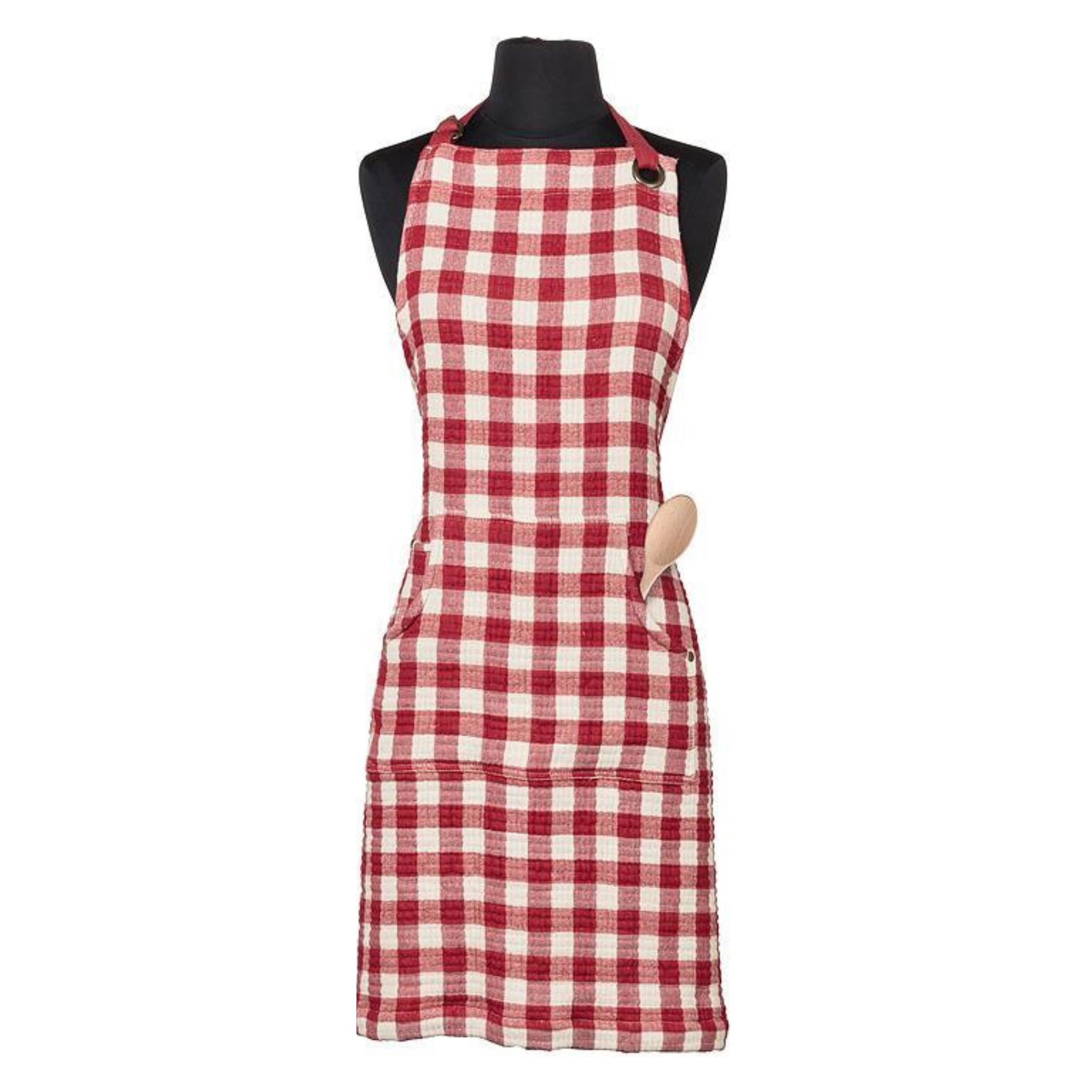 Red and white checkered apron