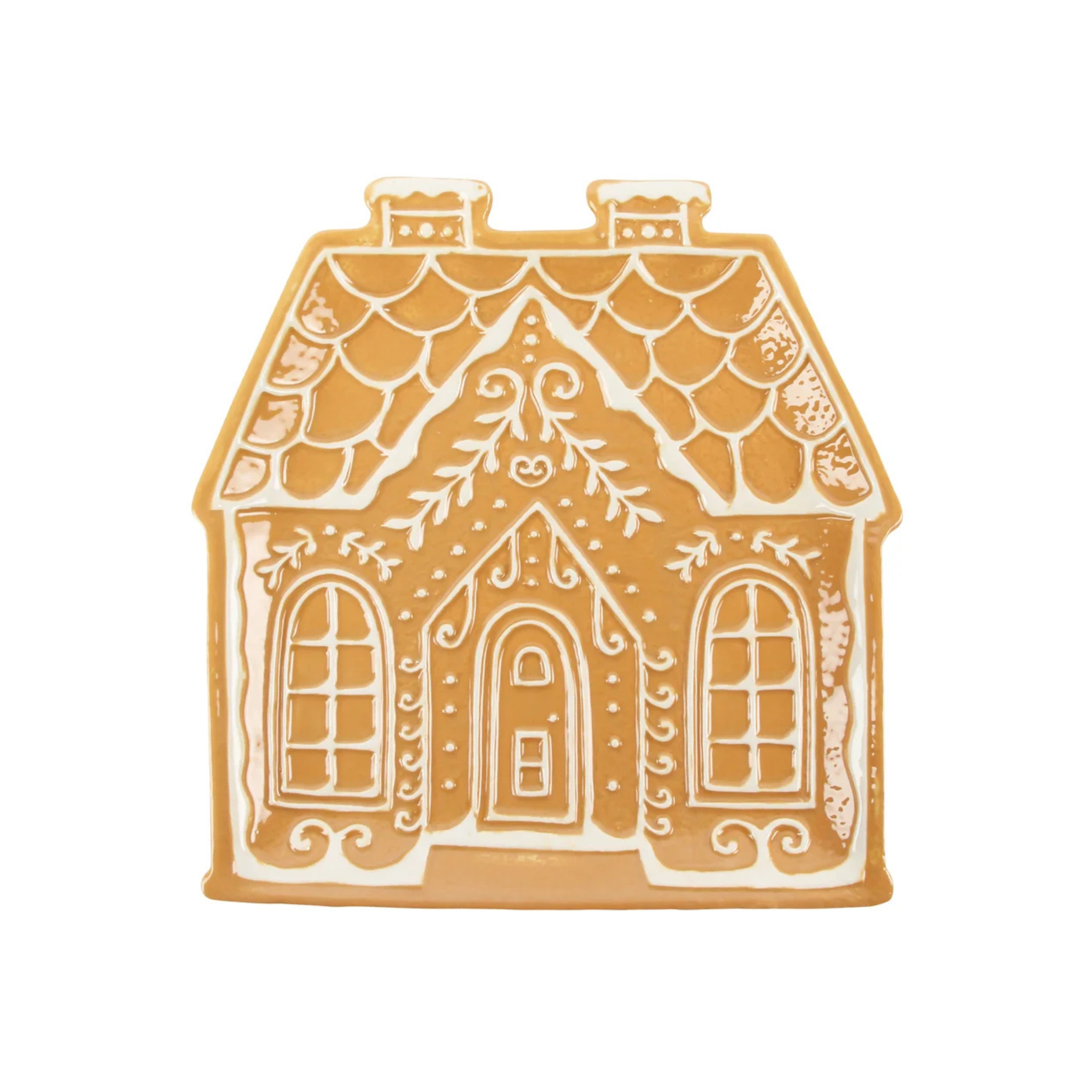 Assiette en forme de maison pain d'épice texturée beige