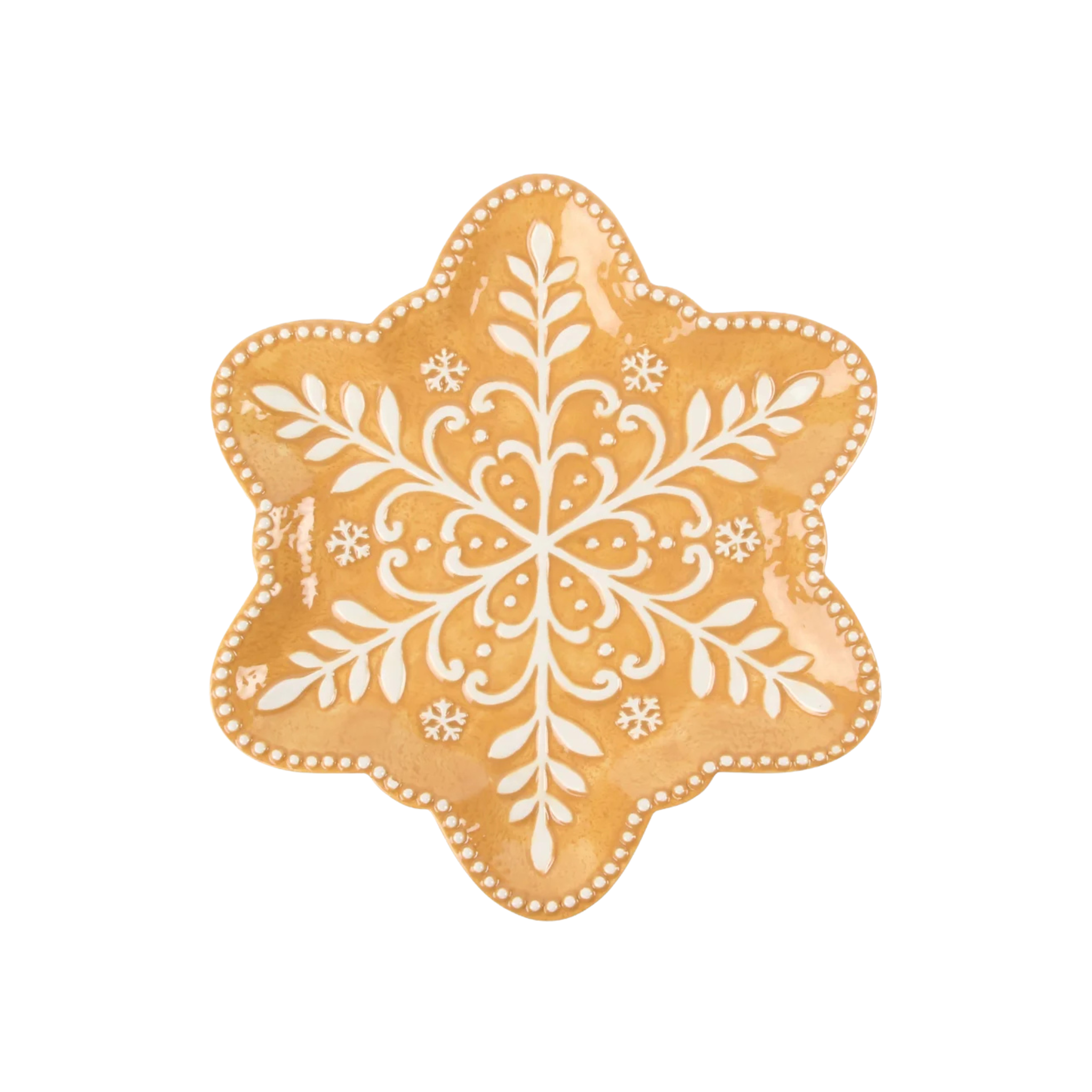 Assiette en forme de flocon pain d'épice texturée beige