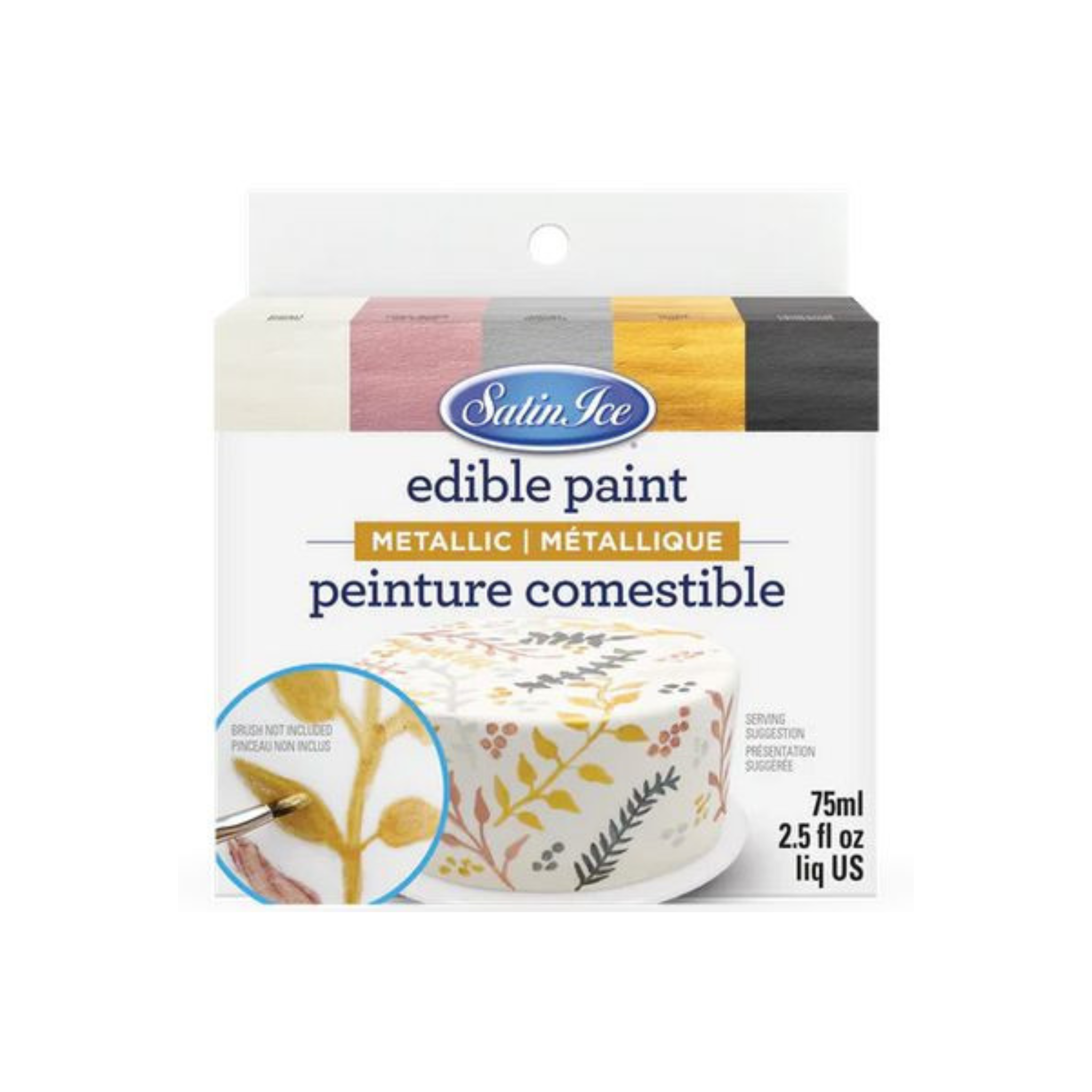 Ensemble de 5 peintures comestibles métalliques 75 ml - Satin Ice