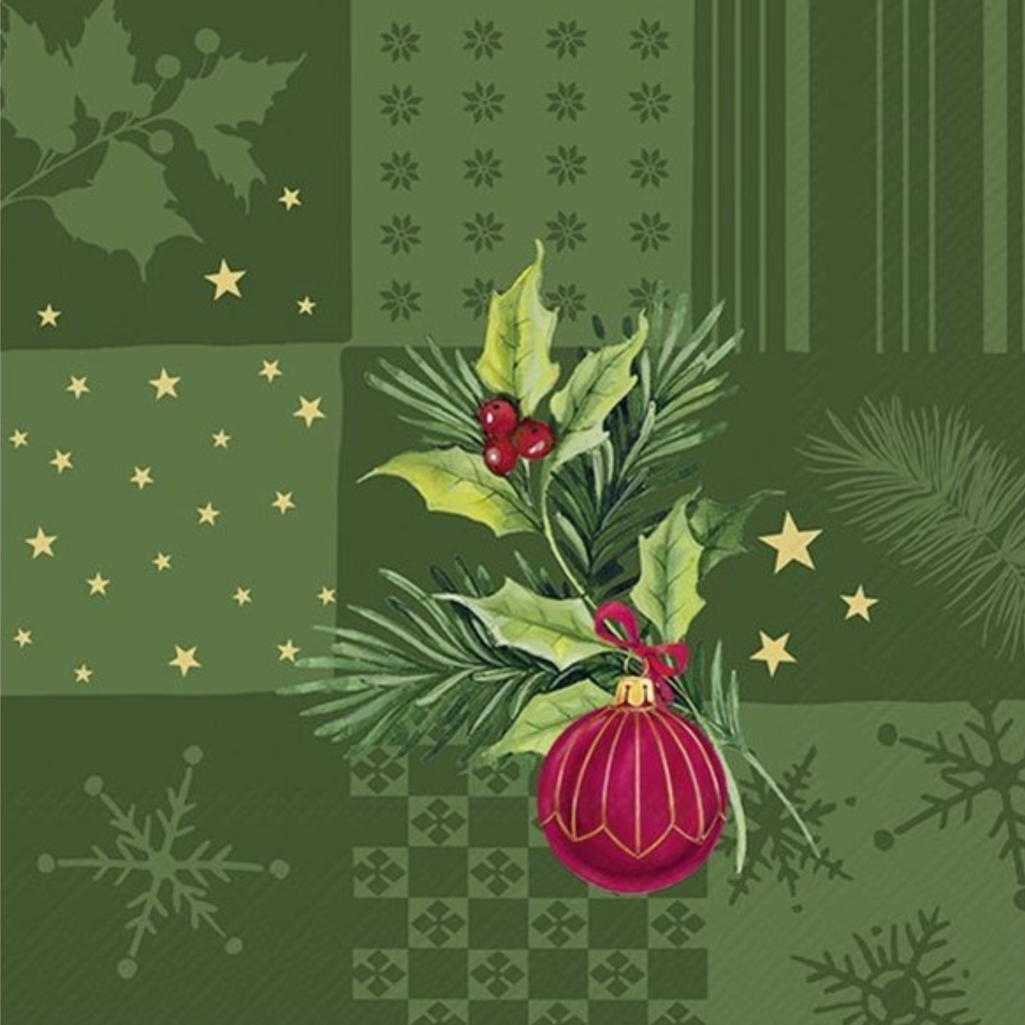 Ensemble de 20 serviettes en papier Carrés de Noël verts