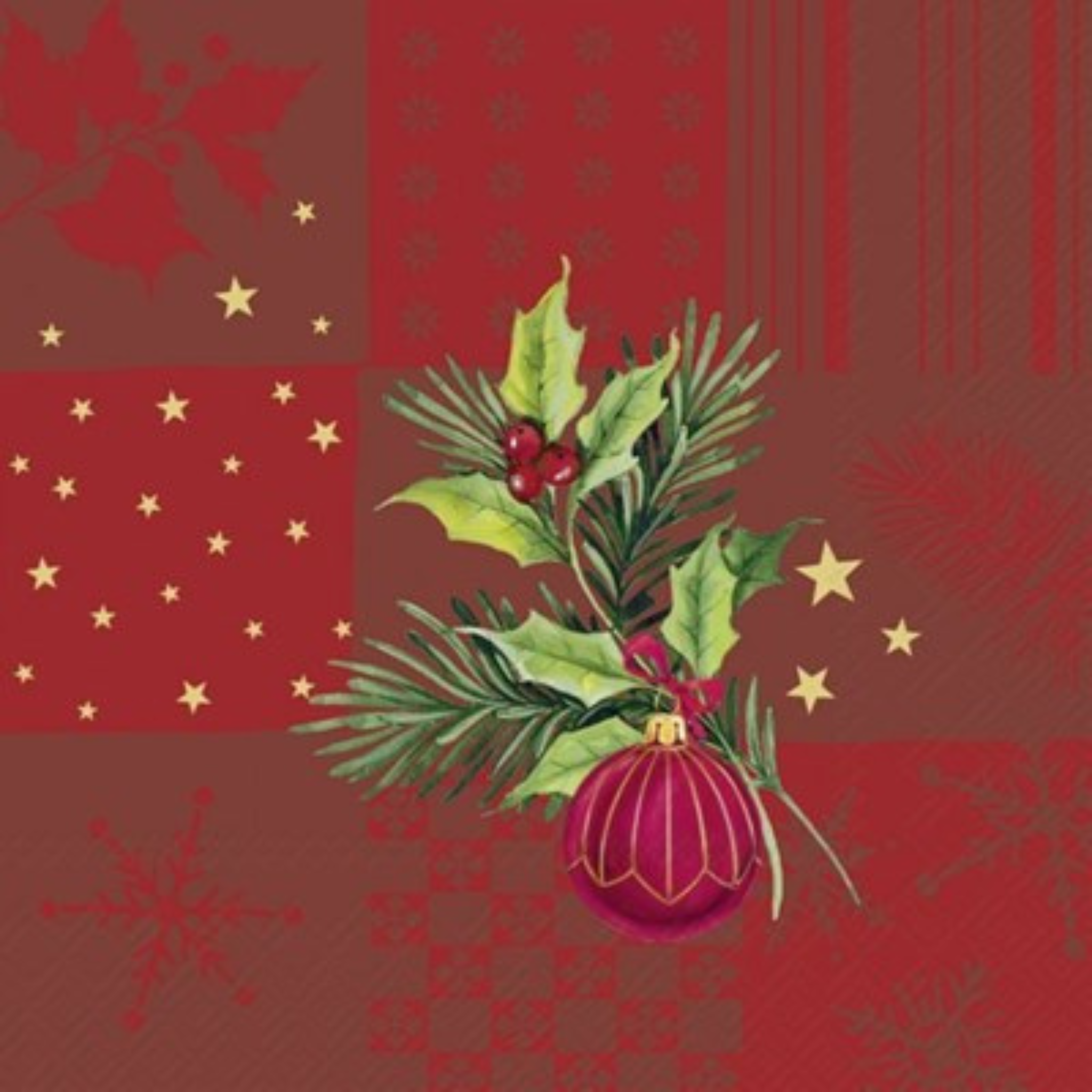 Ensemble de 20 serviettes en papier Carrés de Noël rouges