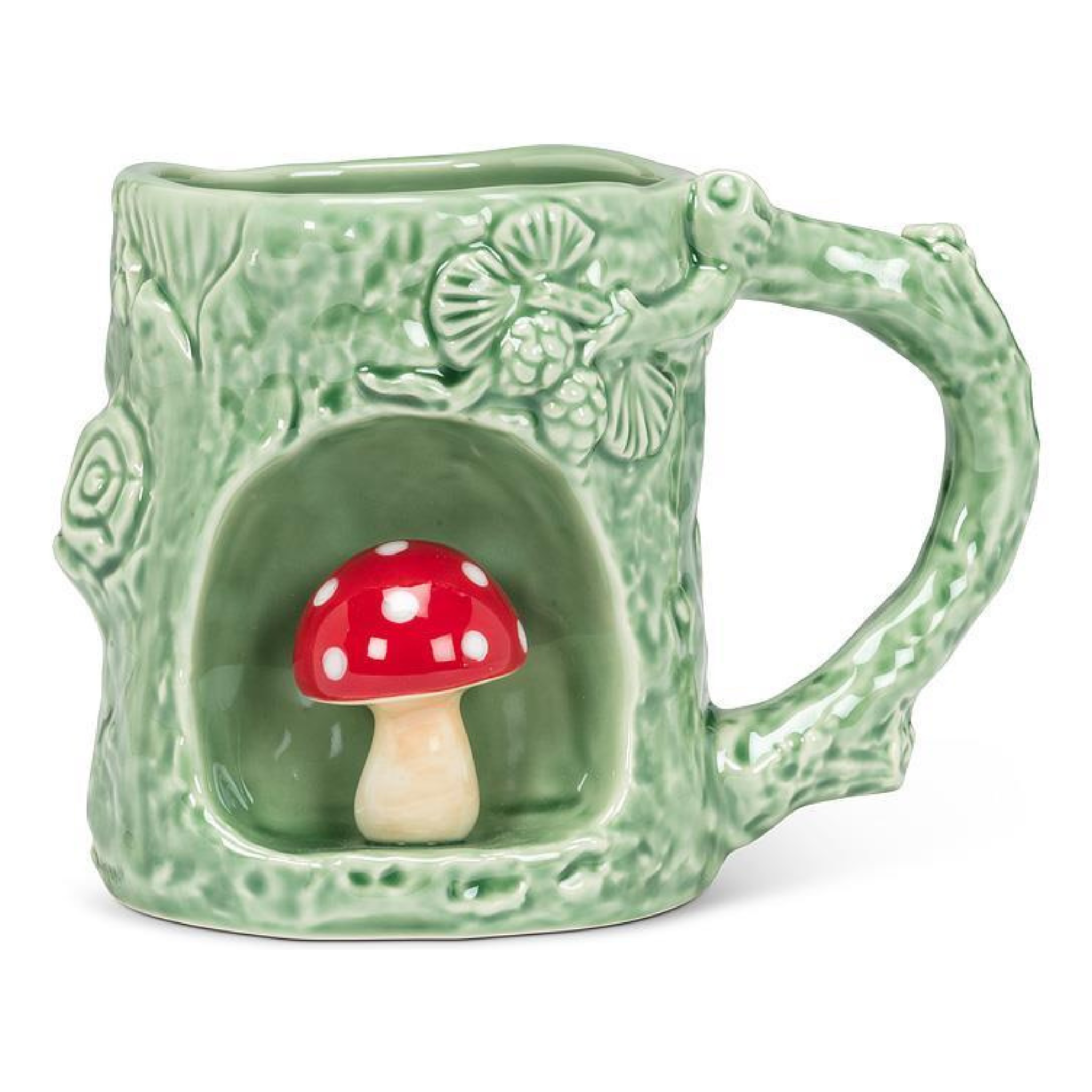 Tasse verte effet écorce avec champignon 325 ml
