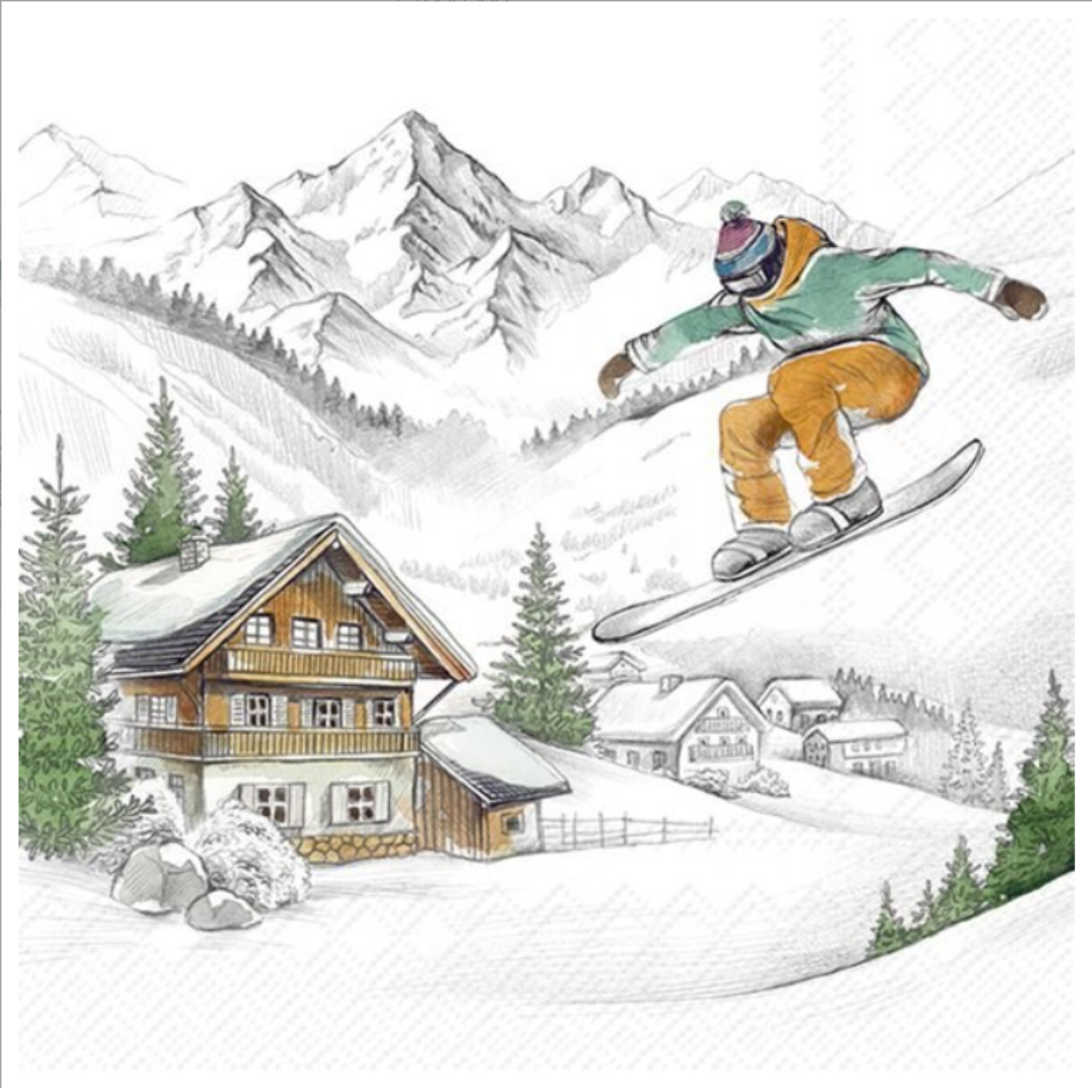 Ensemble de 20 serviettes en papier Vacances au ski