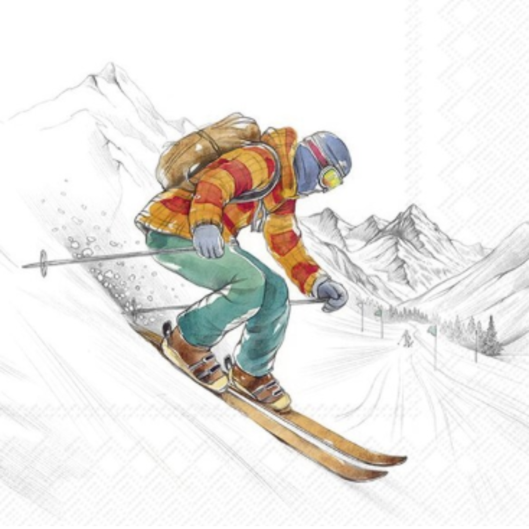 Ensemble de 20 serviettes en papier Pentes de ski