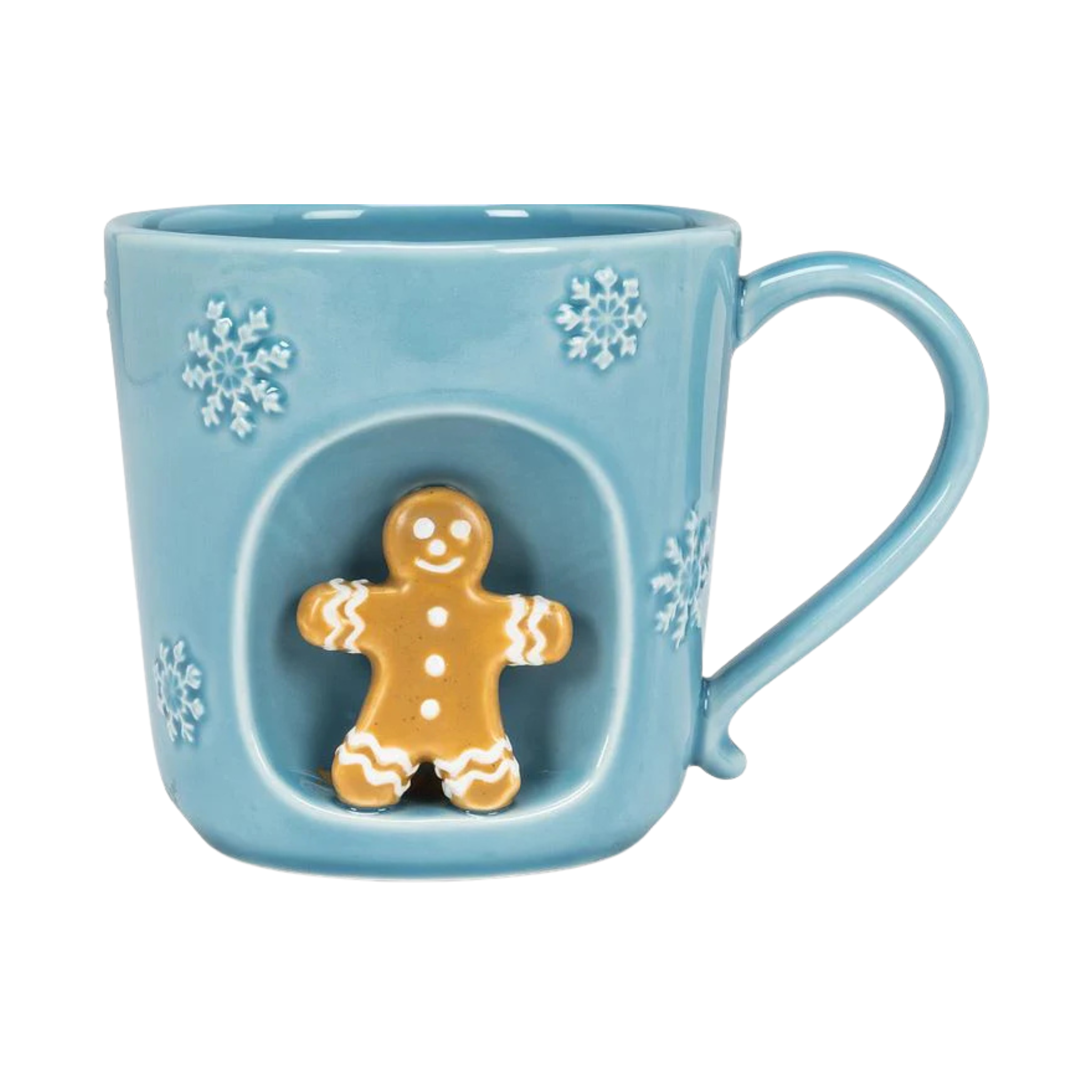 Blue mug with snowflakes and gingerbread man 414 ml