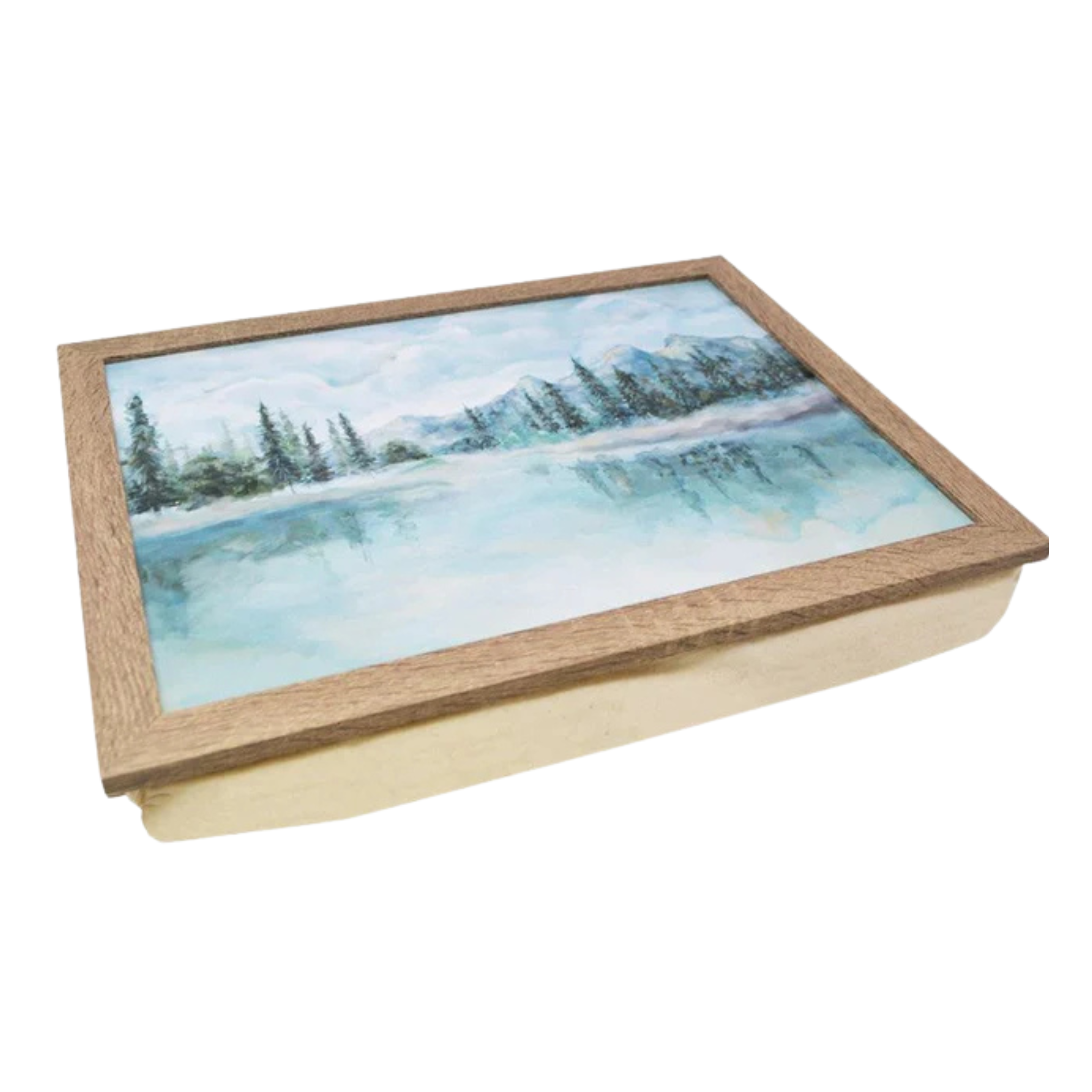 Plateau avec coussin vue sur le lac 13 x 17 po