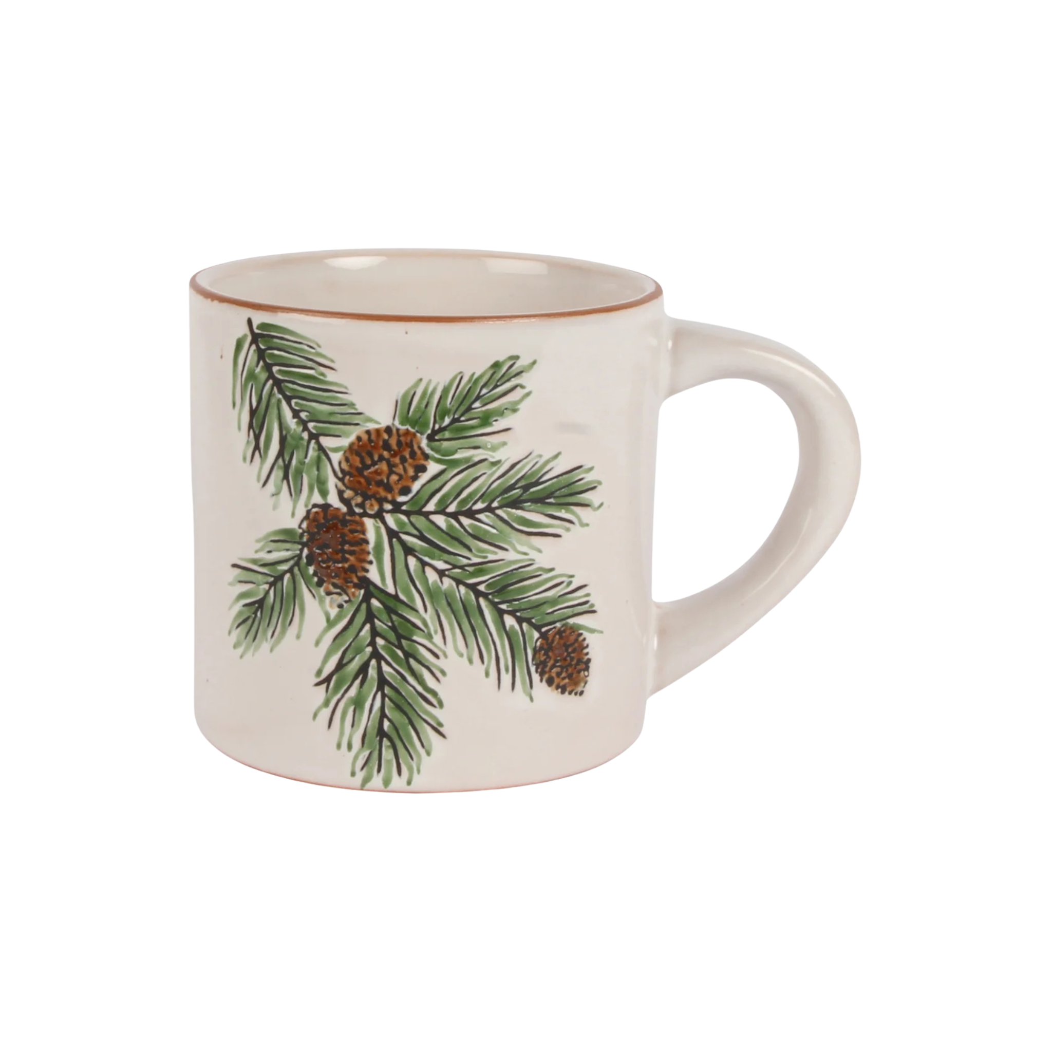 Tasse beige en céramique avec branche de pin 450 ml