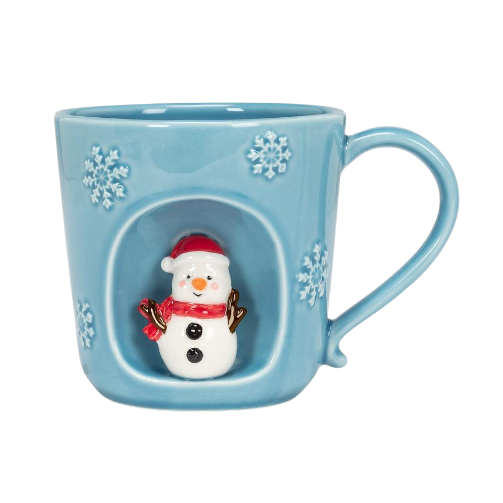 Blue mug with snowflakes and snowman 414 ml
