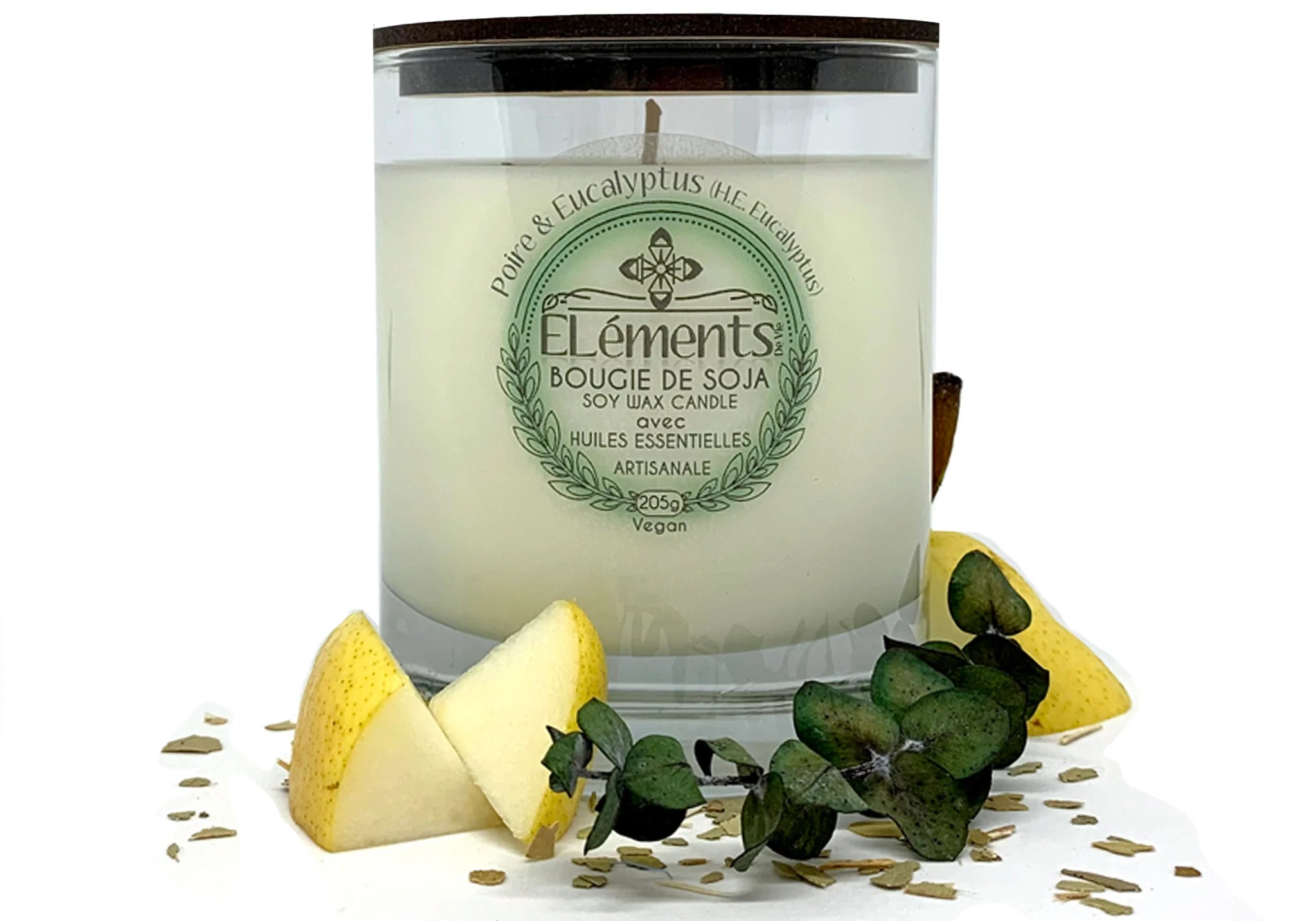 Chandelle de soja Poire & eucalyptus 205g - Éléments de vie