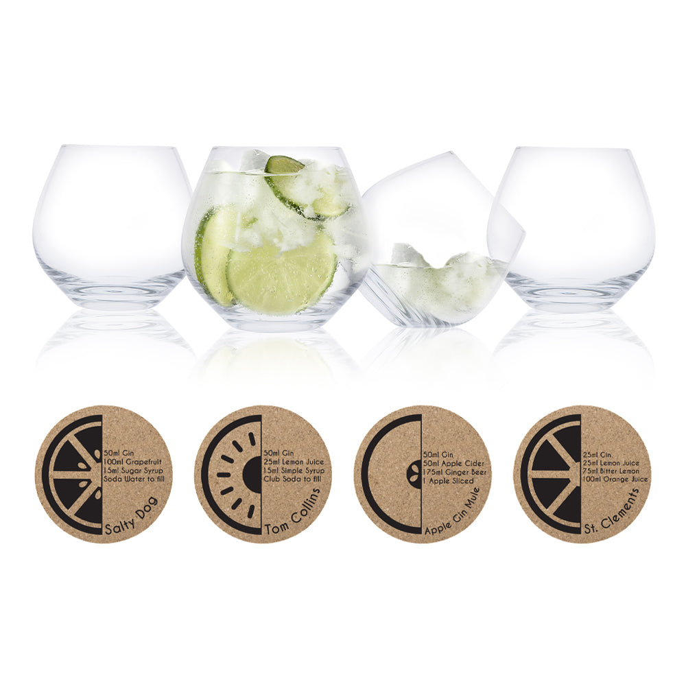 Ensemble de 4 verres à gin 440ml avec 4 sous-verres en liège