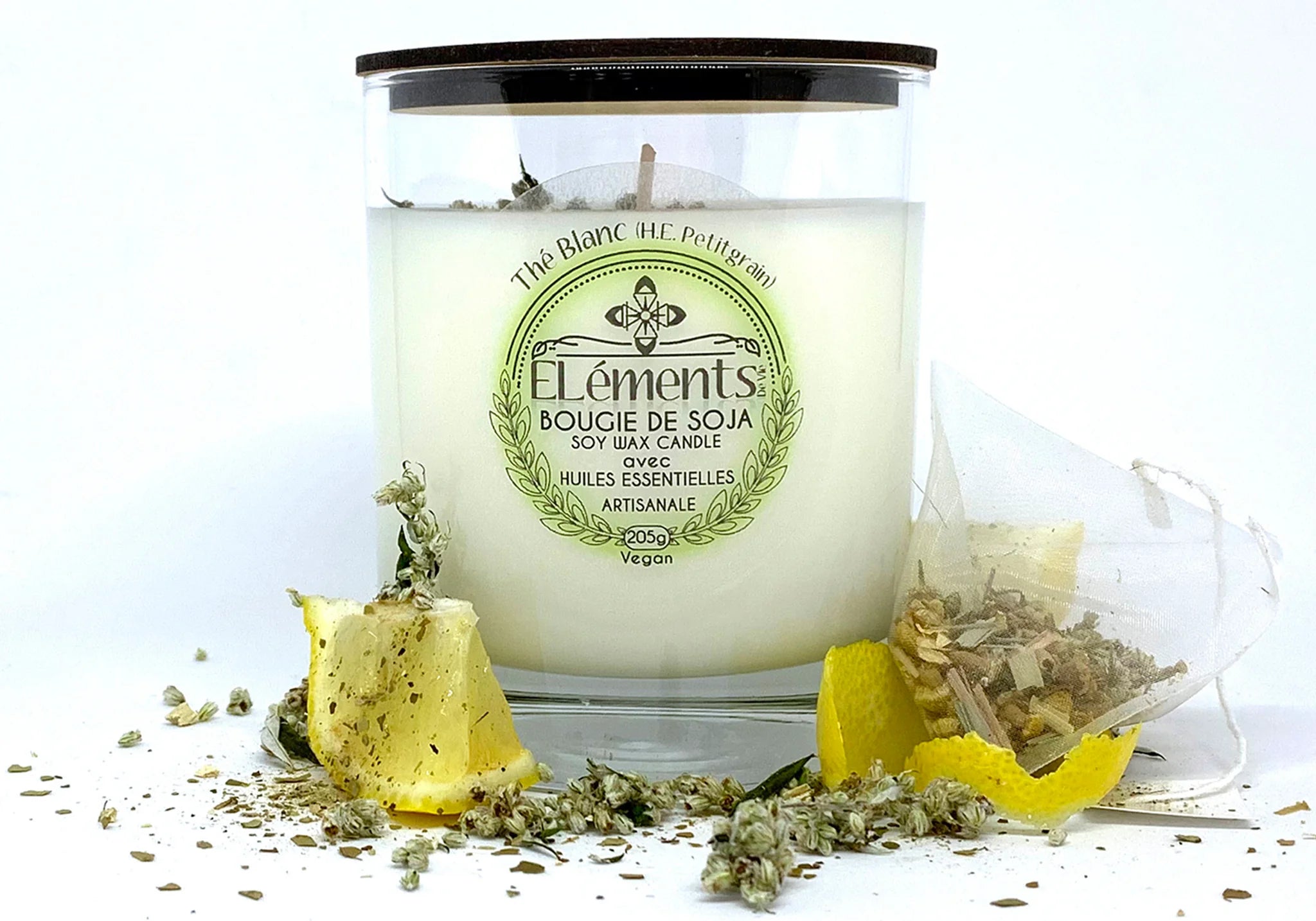 Chandelle de soja Thé blanc 205g - Éléments de vie