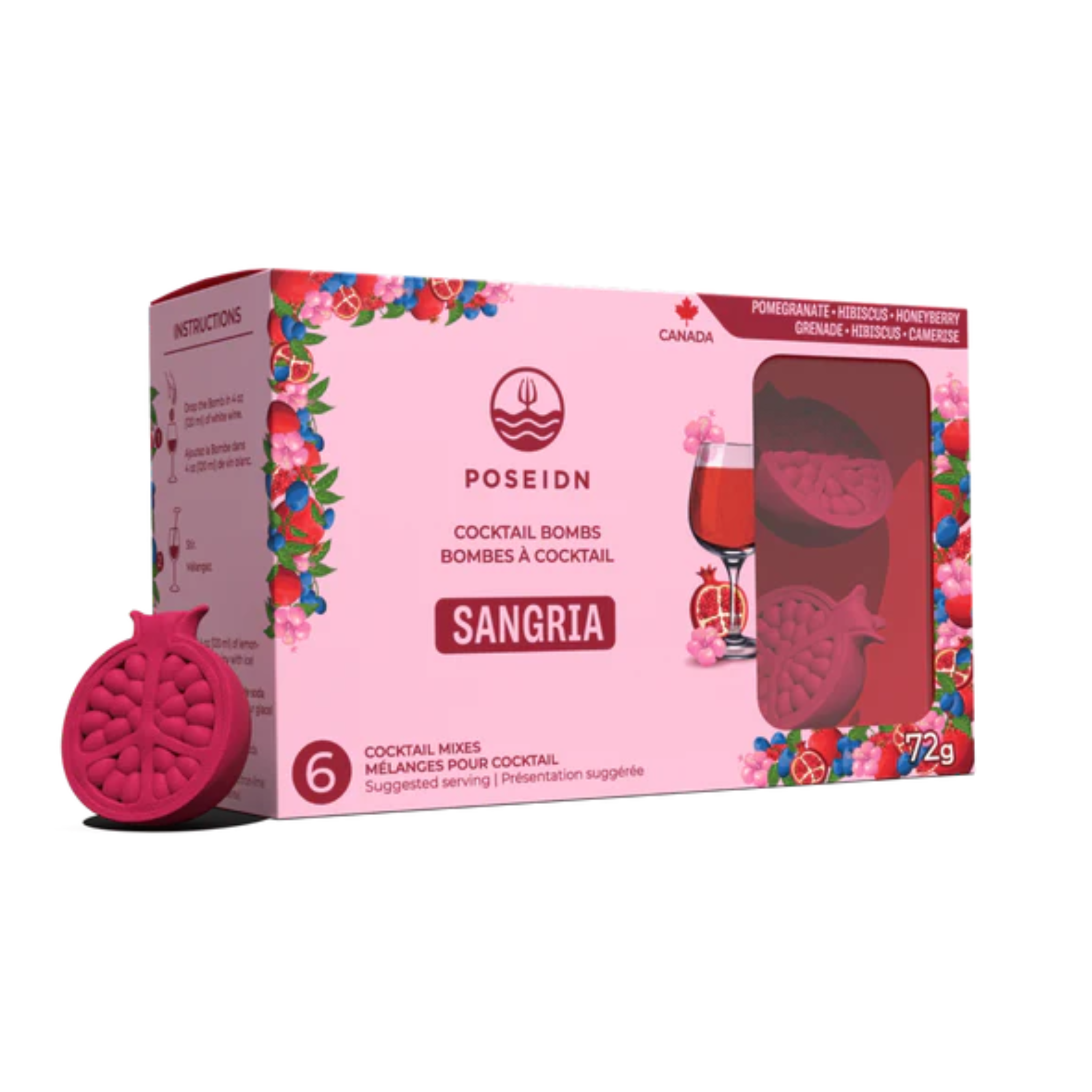 Ensemble de 6 bombes à cocktail Sangria grenade, hibiscus et camerise - Poseidn