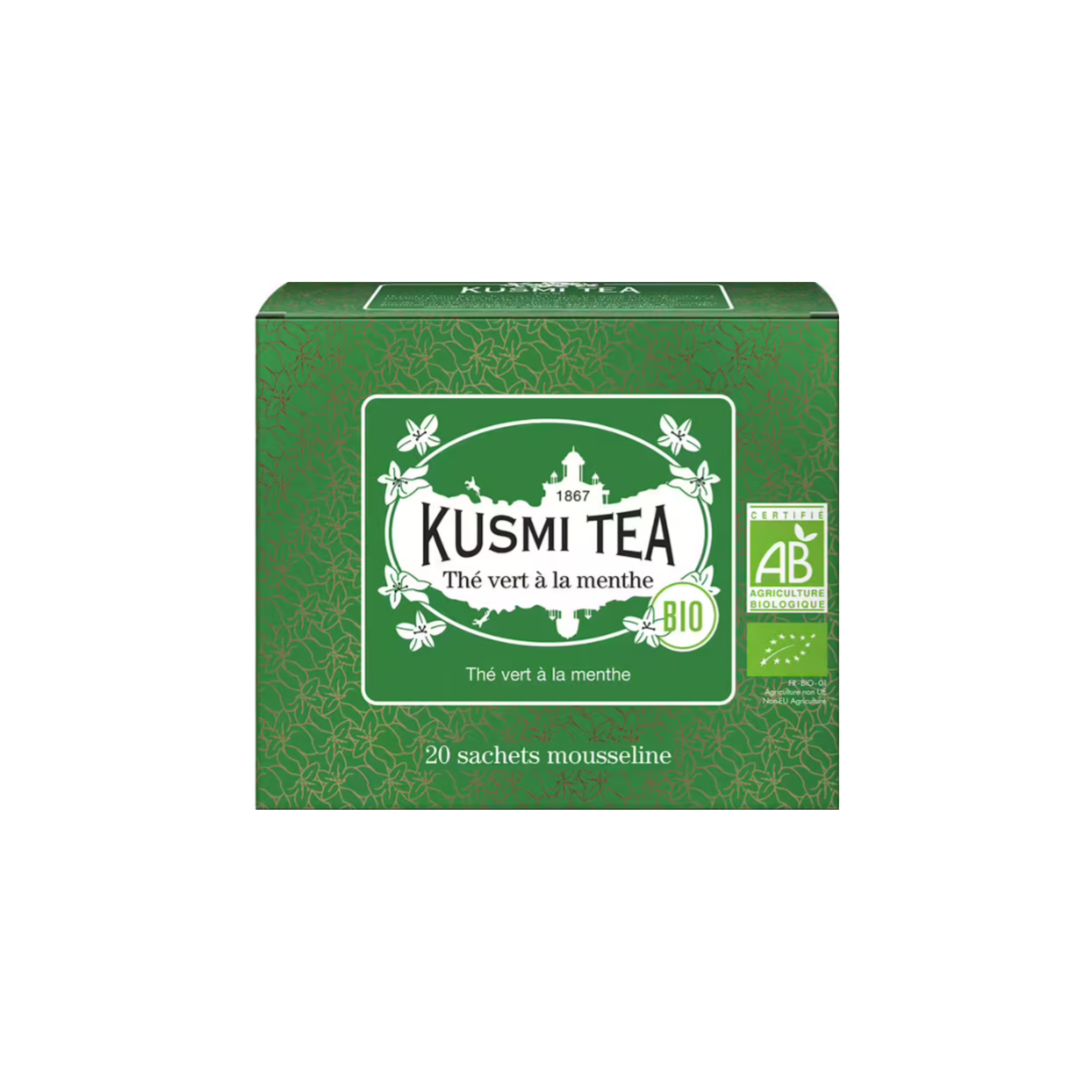 Ensemble de 20 sachets de thé vert bio à la menthe Kusmi Tea pour un rafraîchissement authentique