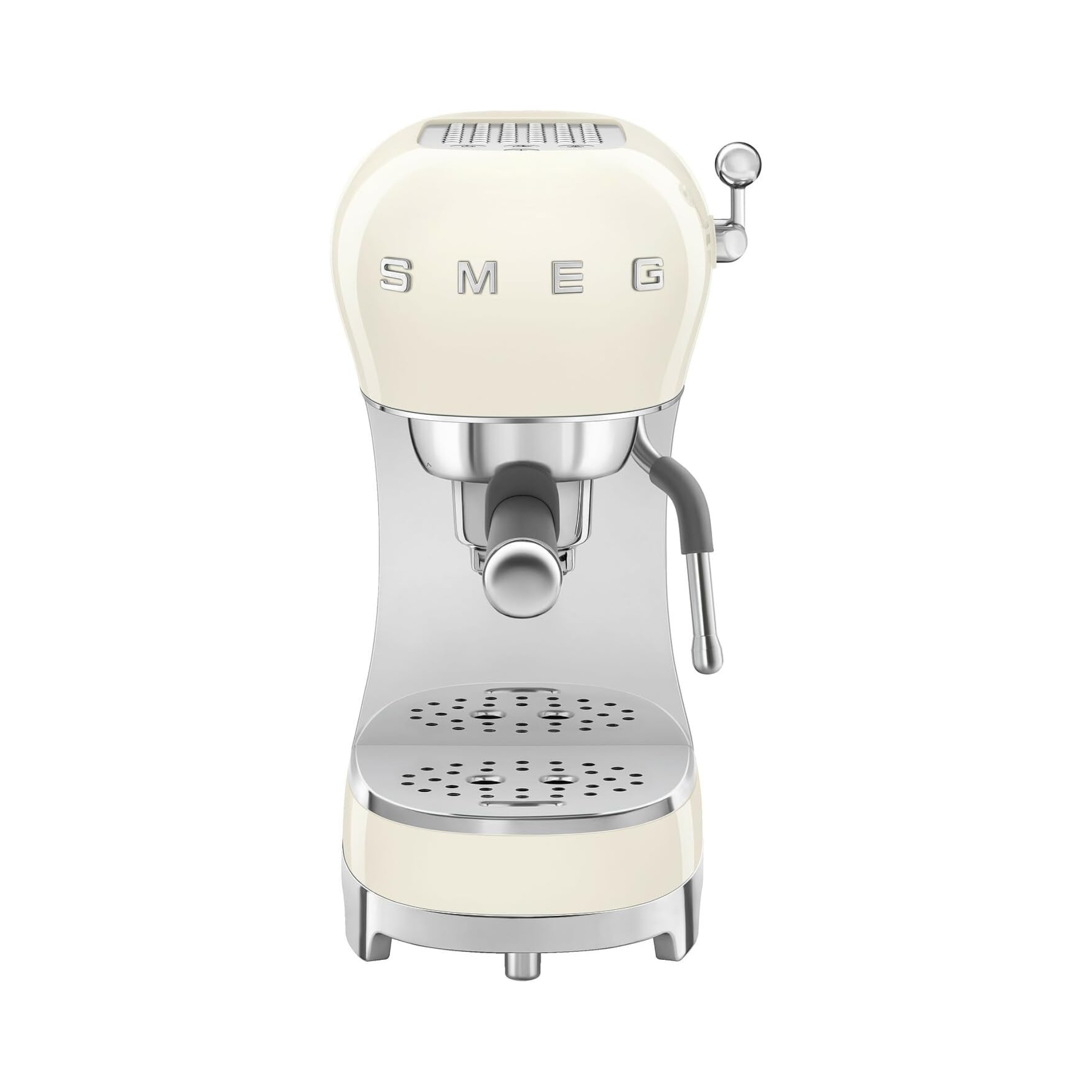Machine à espresso manuelle rétro crème Smeg design années 50 avec buse vapeur inox et pression 15 bars pour café riche et mousse onctueuse
