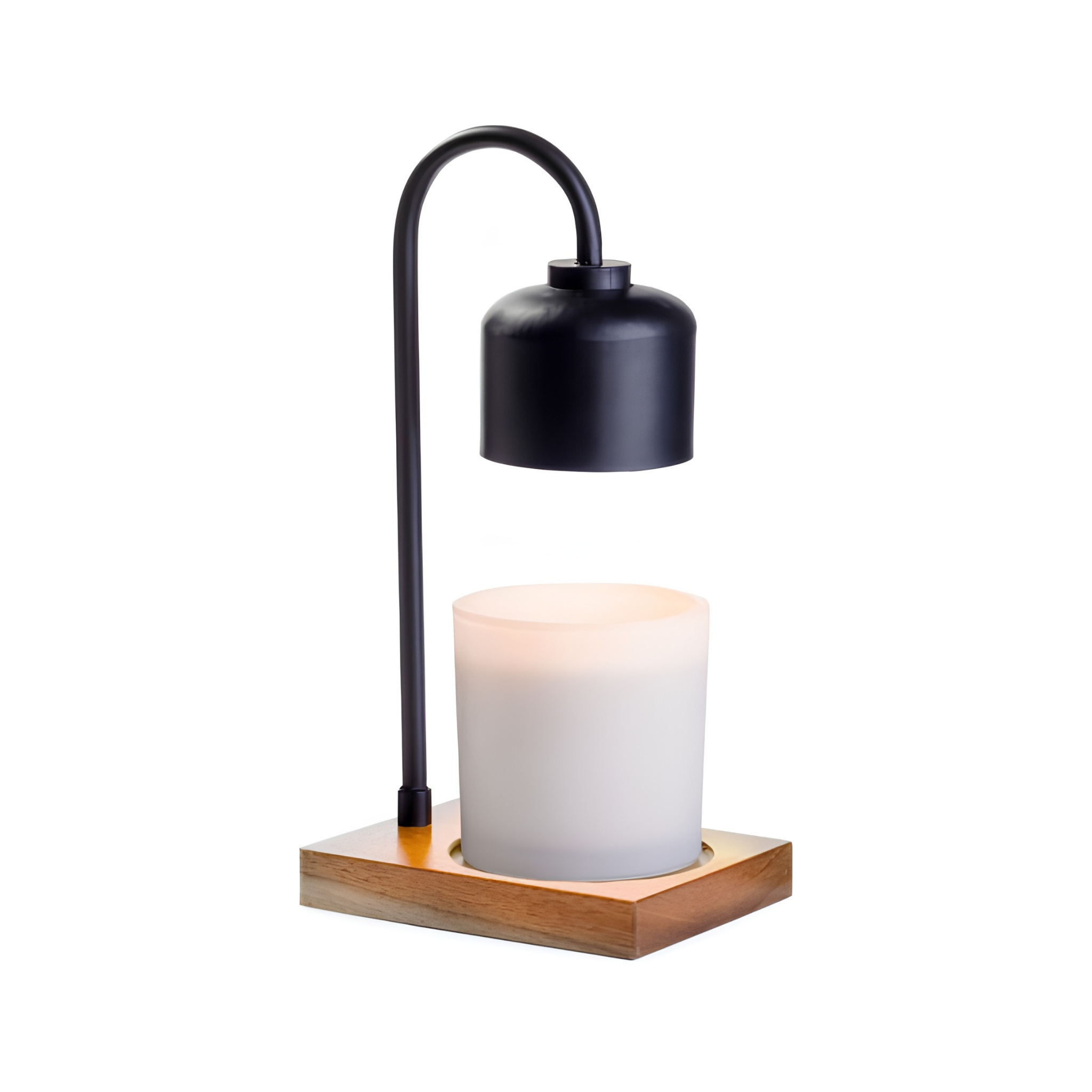 Lampe chauffe-bougie en arche noire et bois