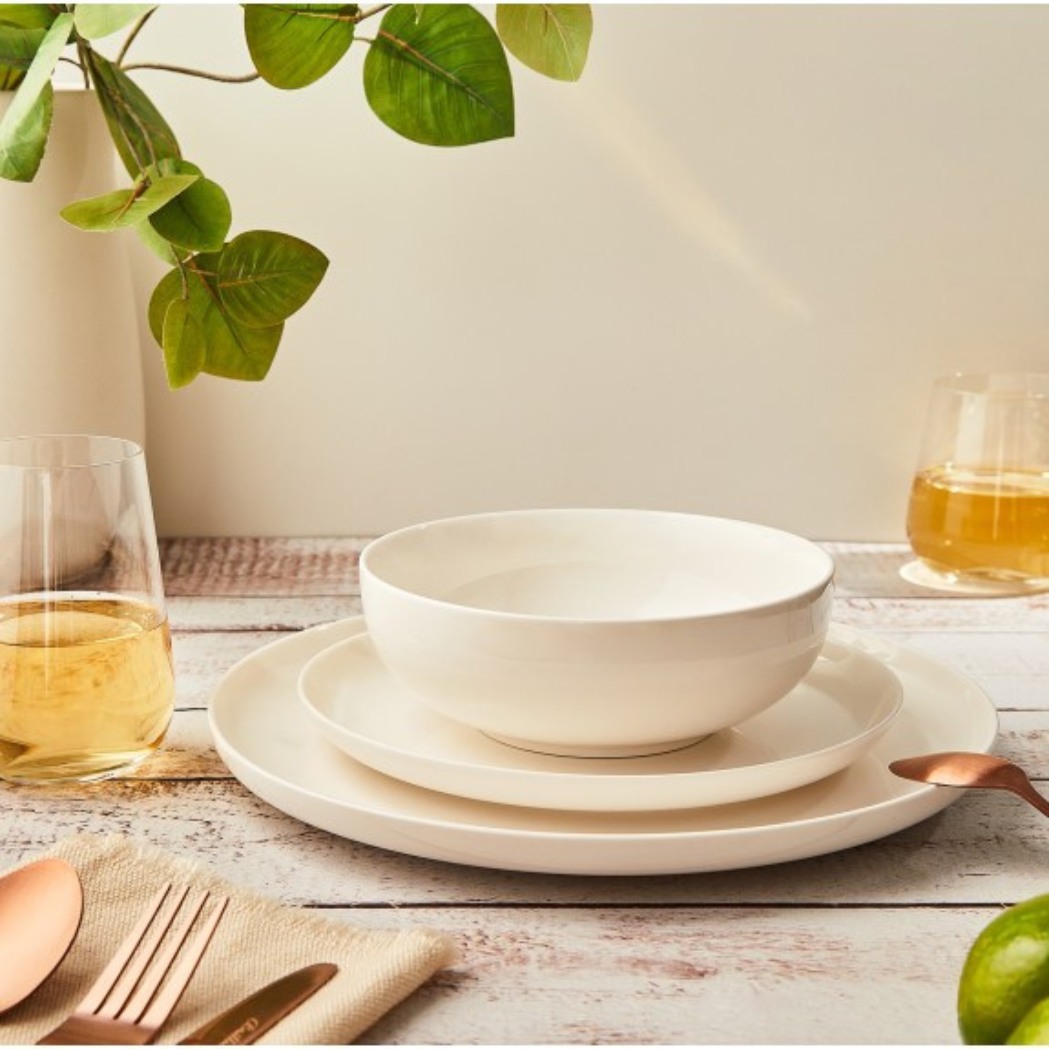 Ensemble de vaisselle en porcelaine Bistro crème 12 pièces - Brilliant