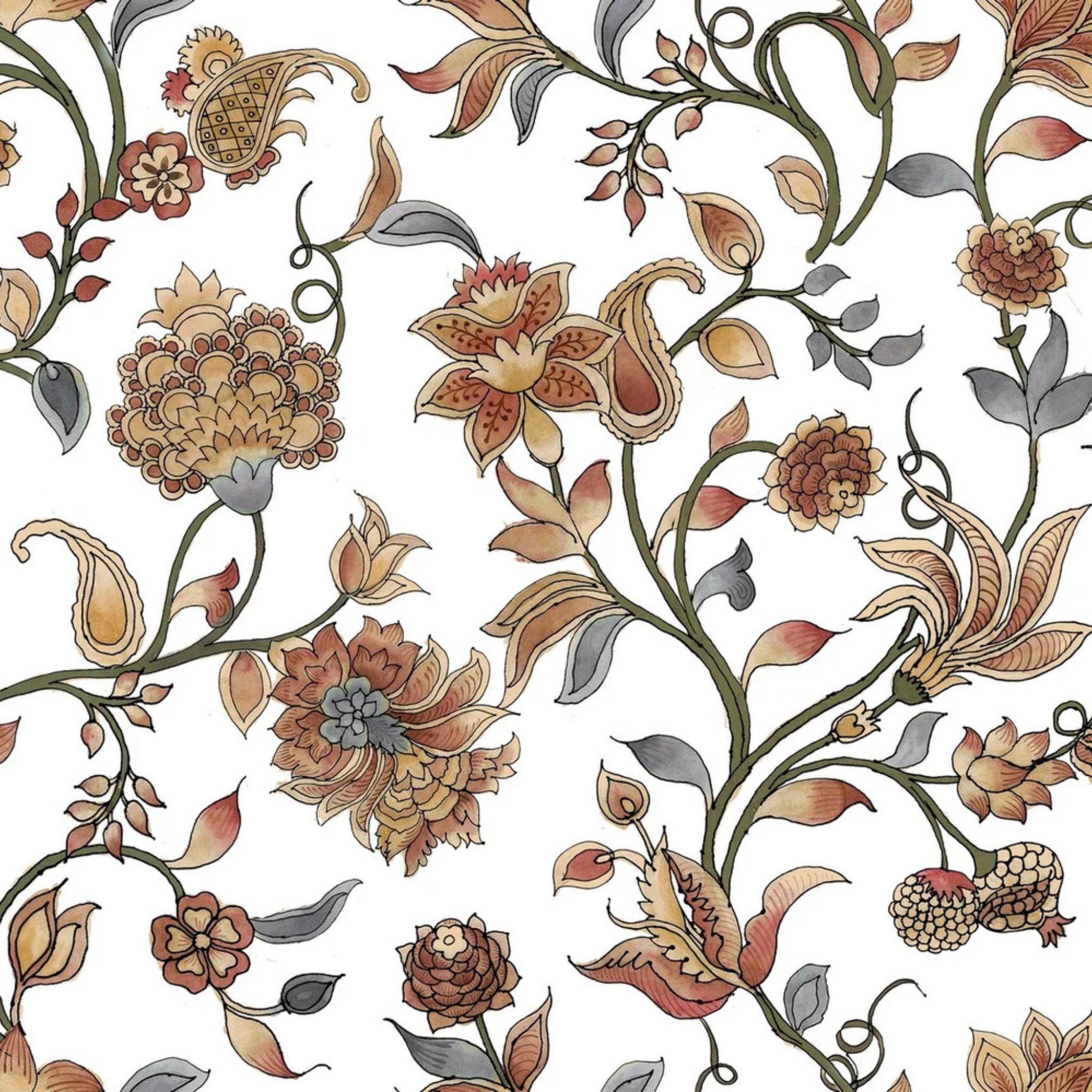 Susan Terracotta Floral White Tablecloth 54 x 72 in - Brunelli
