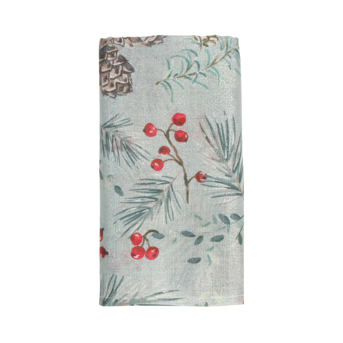 Ensemble de 4 serviettes de table à motif botanique d'hiver vert et argent