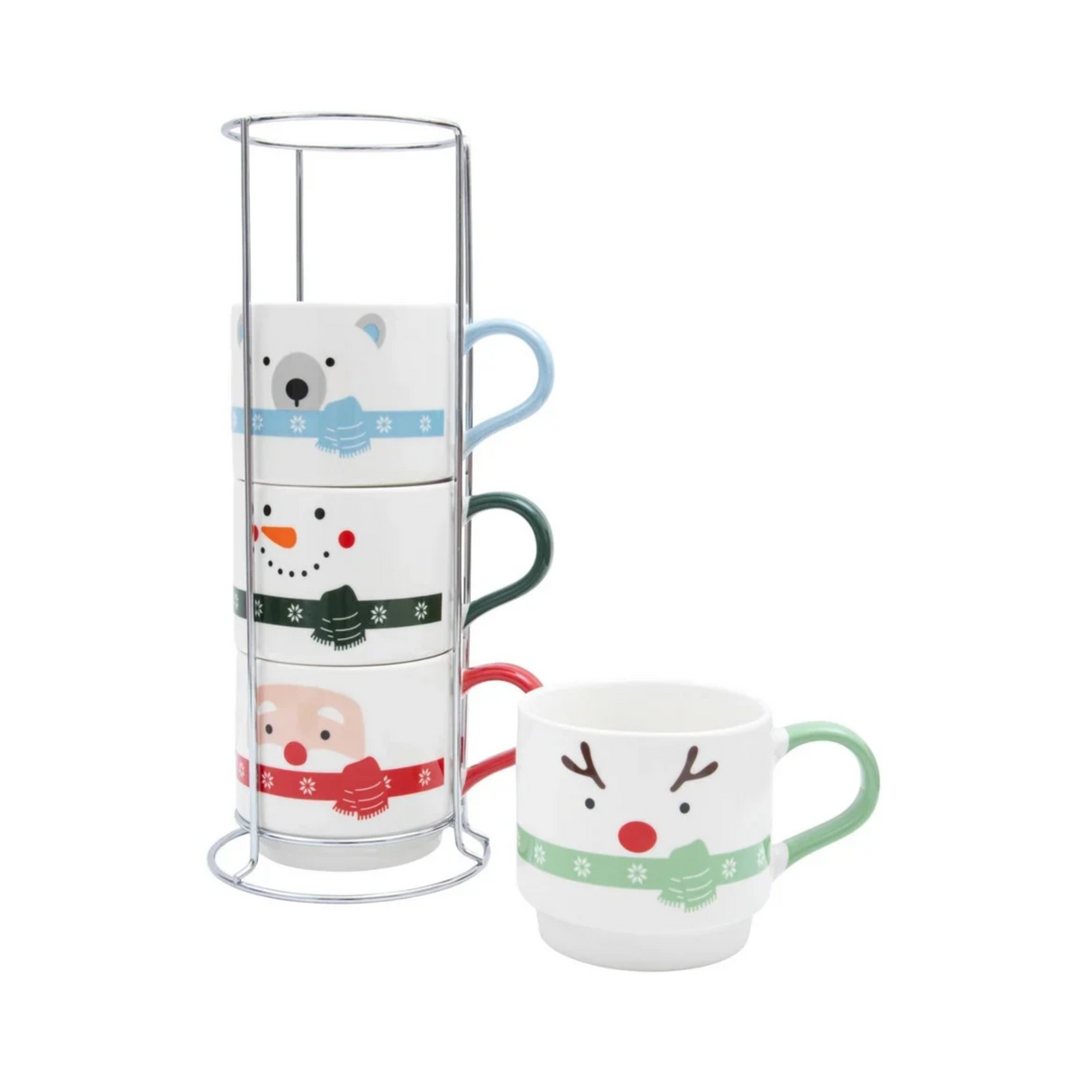 Set of 4 Ceramic Christmas Mugs with Saucers - Safdie