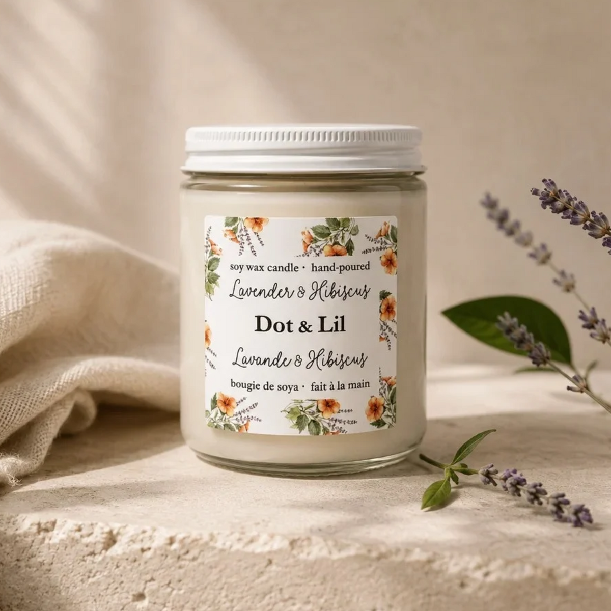Lavender and Hibiscus Soy Candle 204 g - Dot & Lil