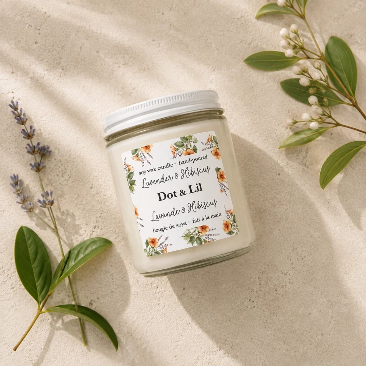 Lavender and Hibiscus Soy Candle 204 g - Dot & Lil
