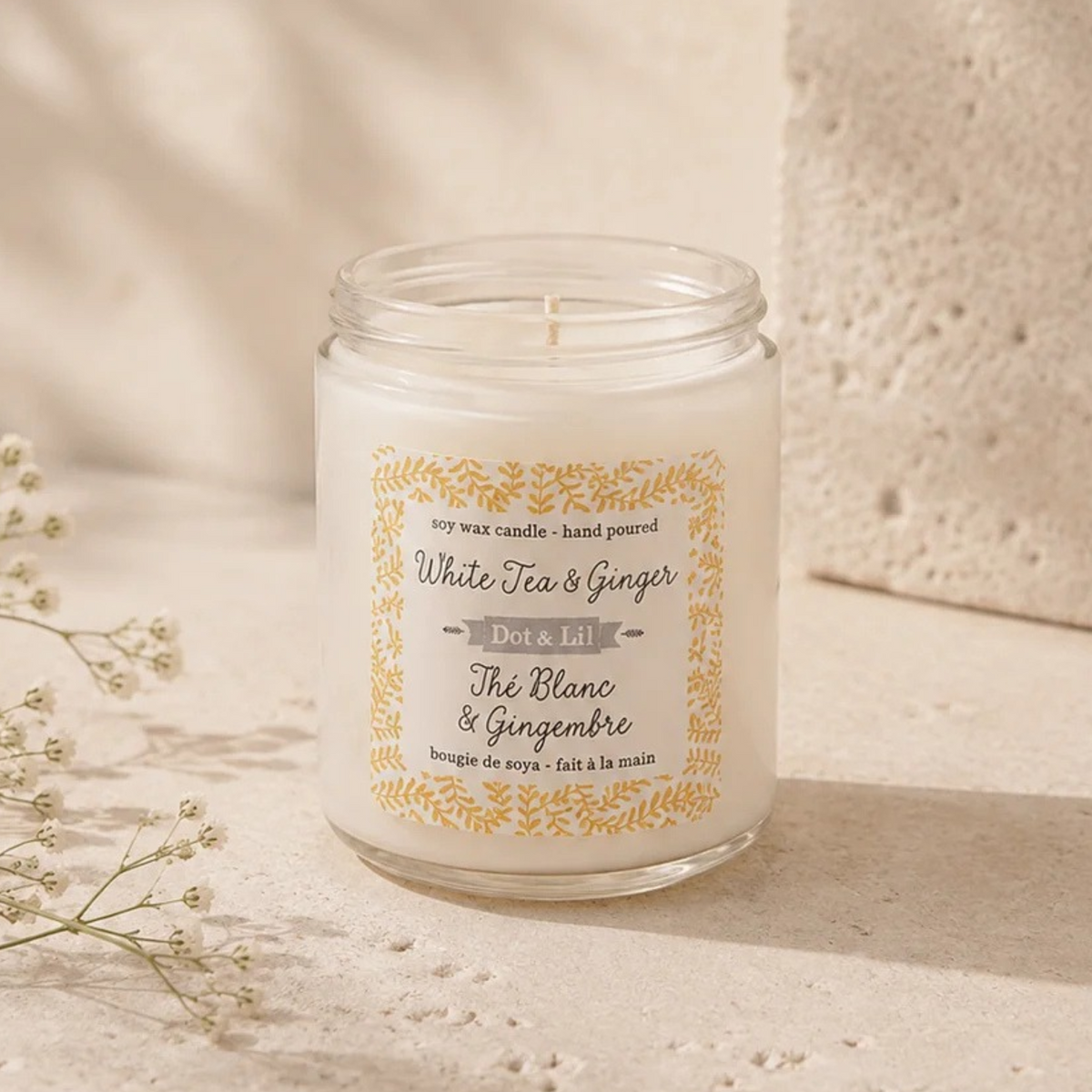 White Tea and Ginger Soy Candle 204 g - Dot & Lil