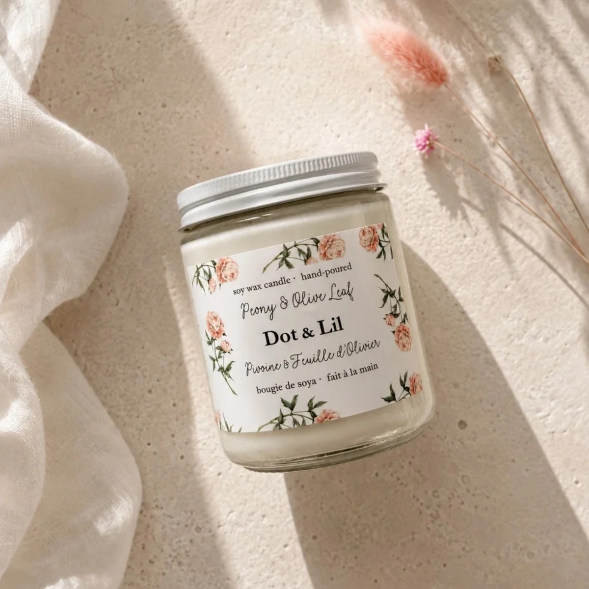 Peony and Olive Leaf Soy Candle 204 g - Dot & Lil