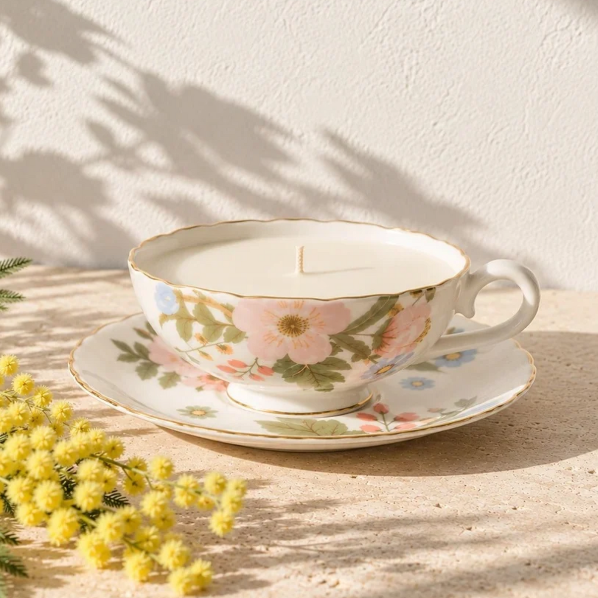 Mimosa Flower and Nectarine Teacup Candle - Dot & Lil