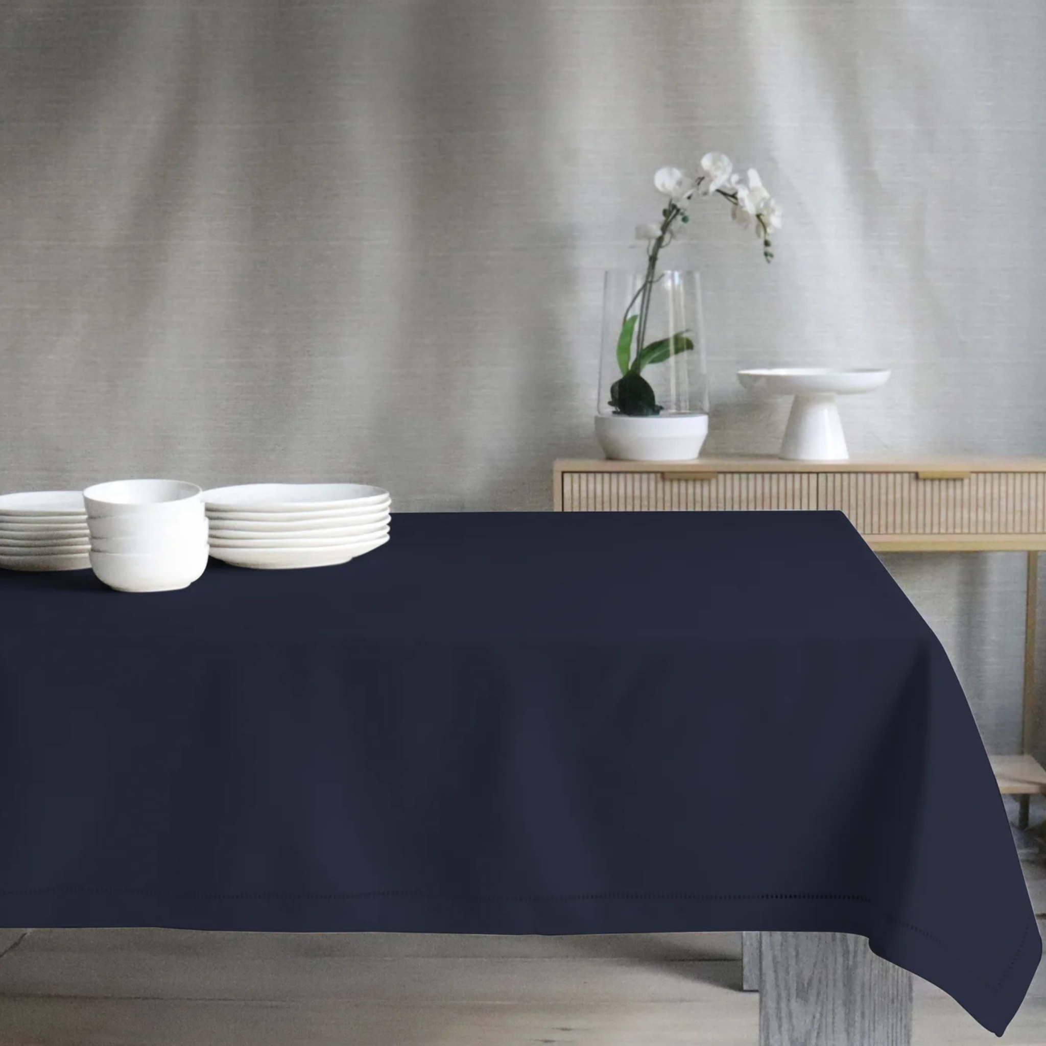 Navy Blue Linen Finish Tablecloth 52 x 70 in