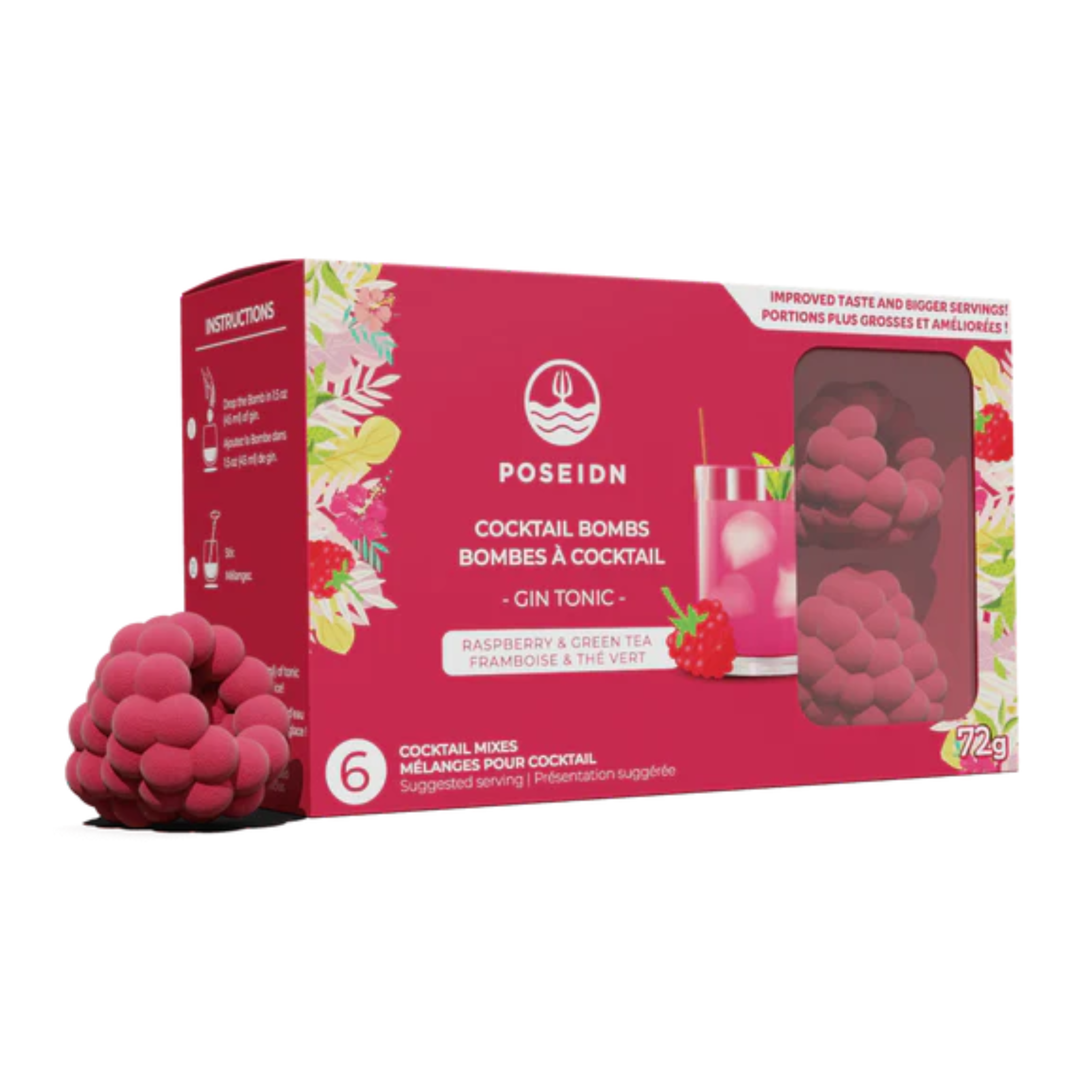 Ensemble de 6 bombes à cocktail Gin tonic framboise et thé vert - Poseidn