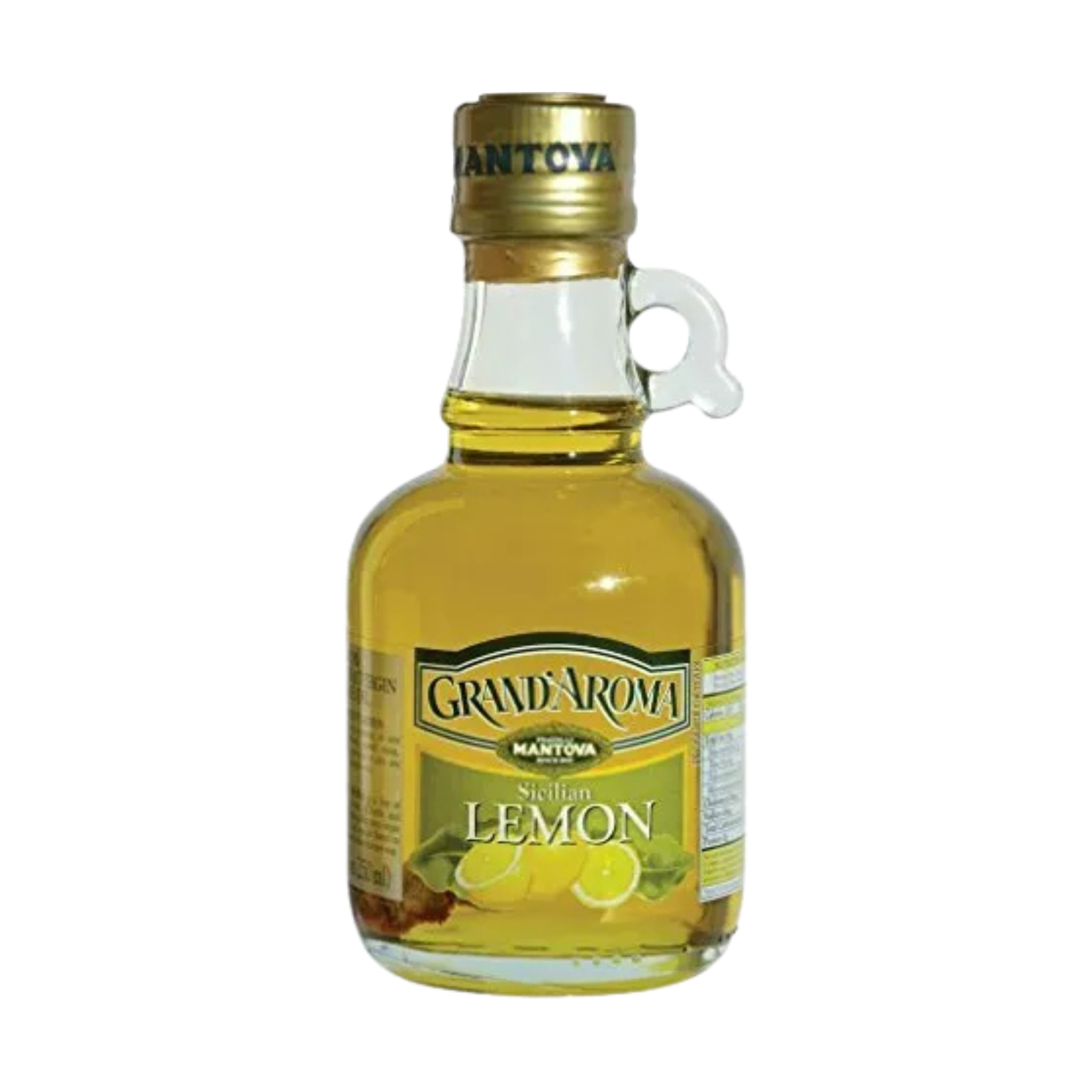 Bouteille de 250 ml d'huile d'olive extra vierge infusée au citron Grand'Aroma, origine italienne