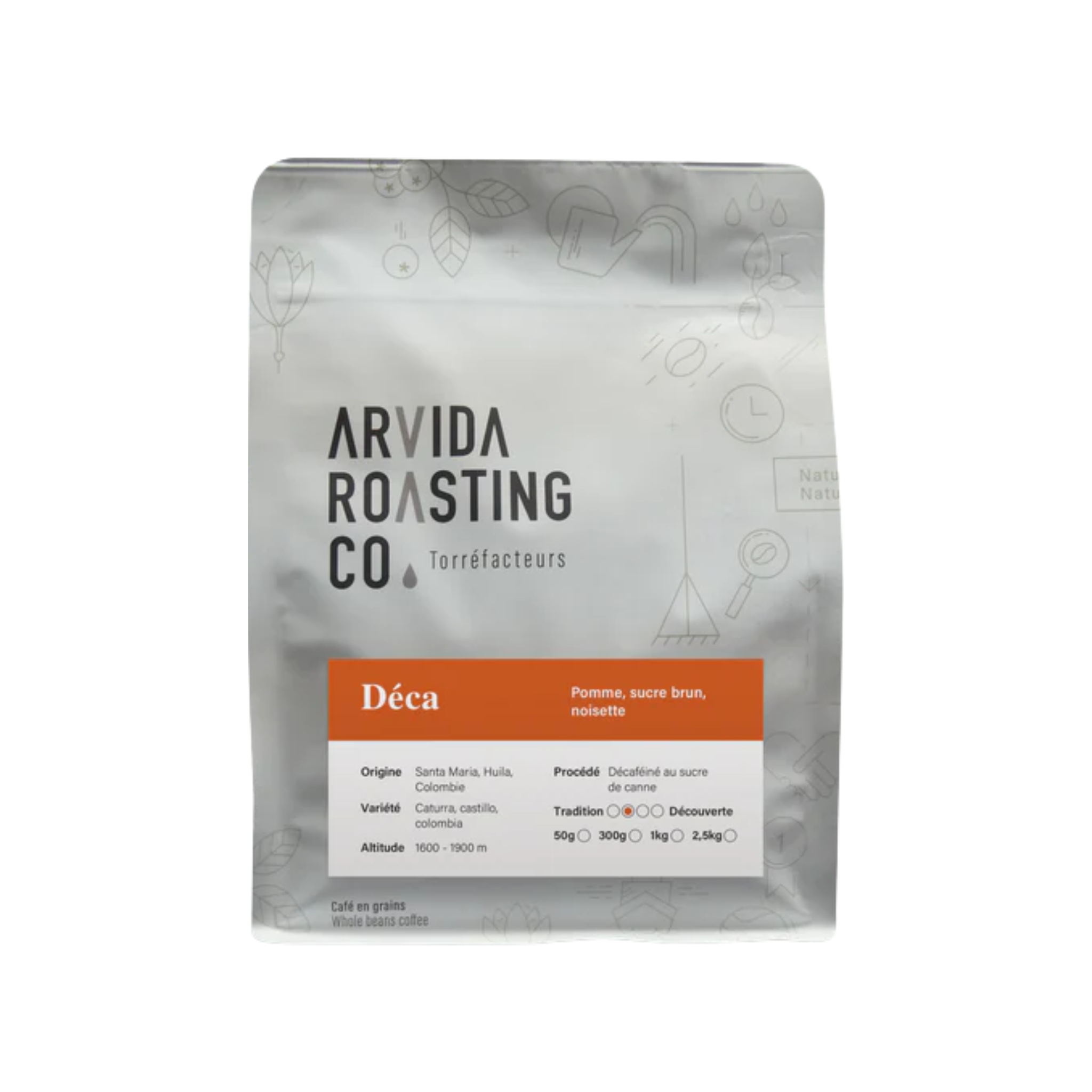 Café en grains Déca Colombie 300 g - Arvida Roasting Co