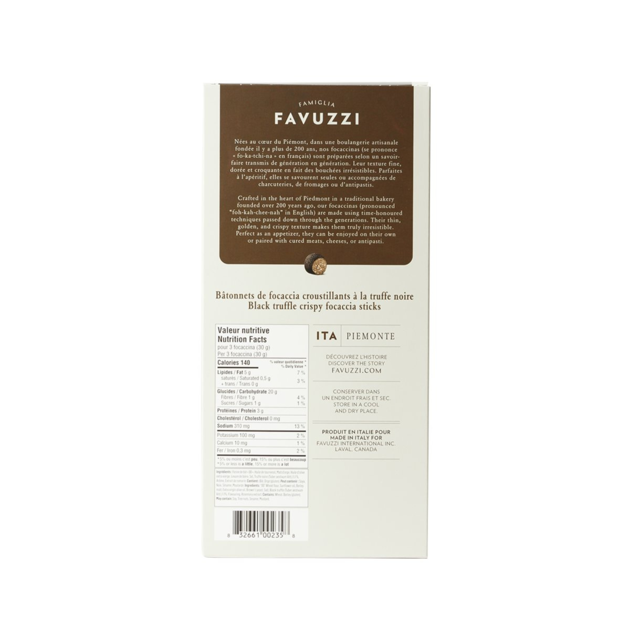 Bâtonnets de focaccia croustillants à la truffe noire - Favuzzi