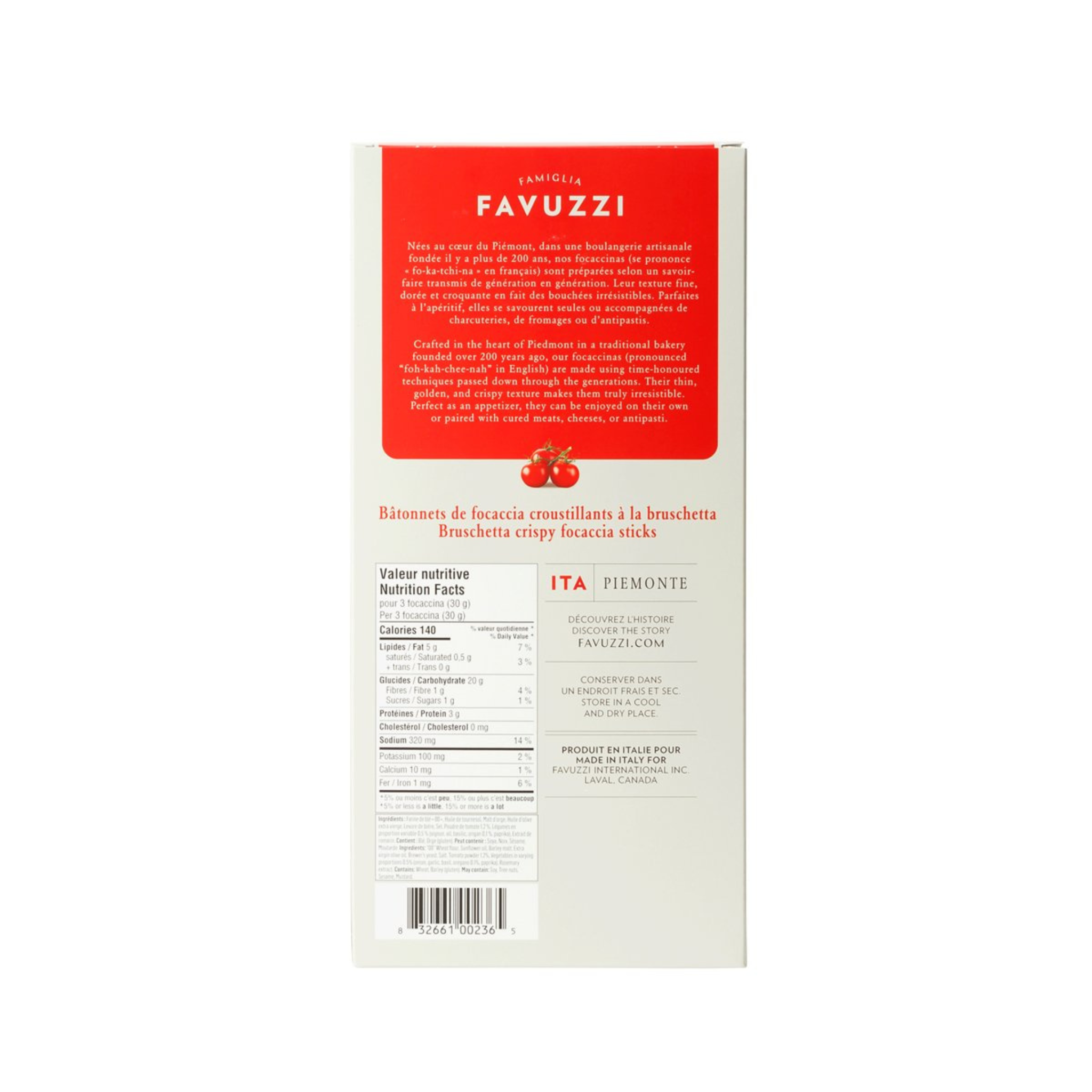 Bâtonnets de focaccia croustillants à la bruschetta - Favuzzi