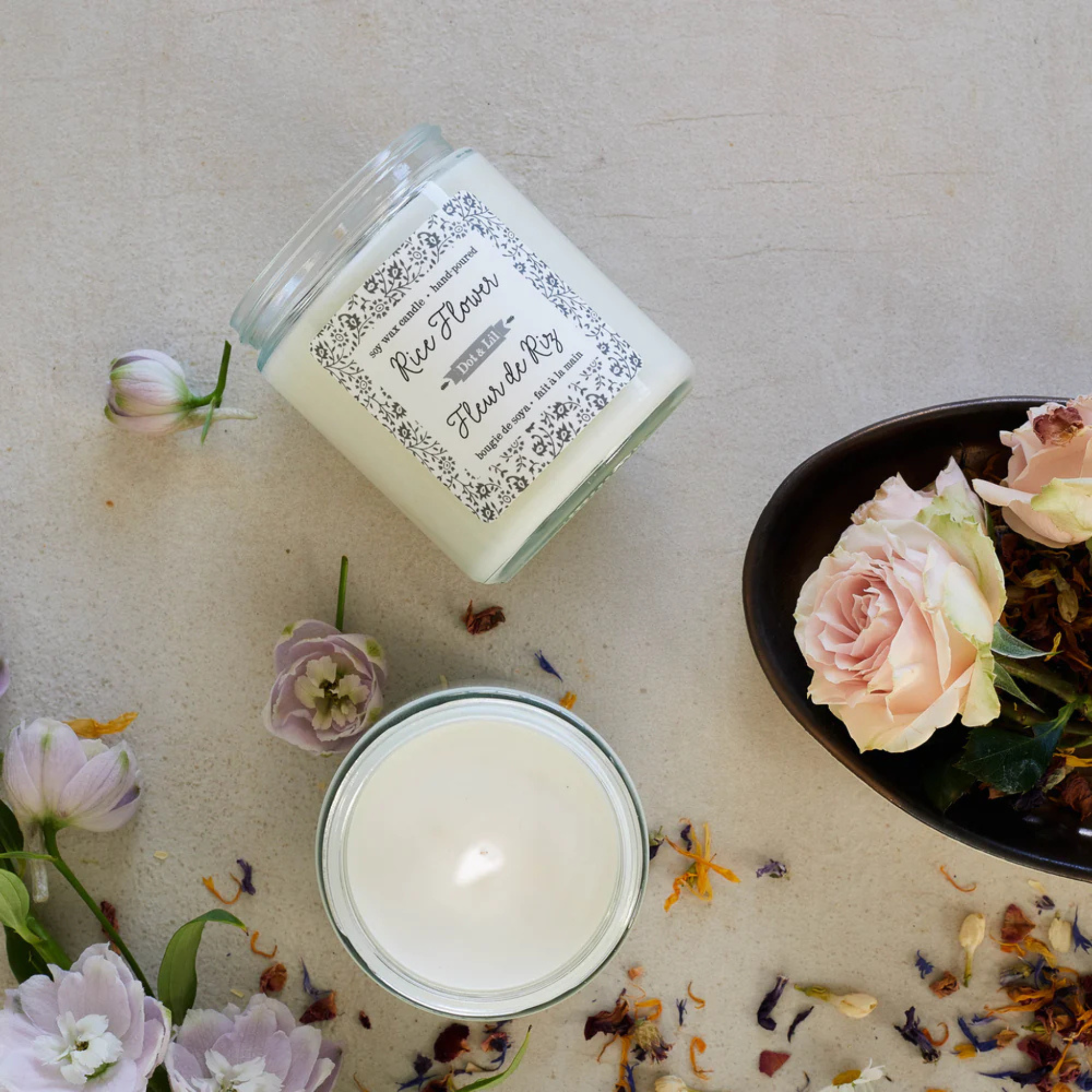 Chandelle de soya Fleur de riz - Dot & Lil