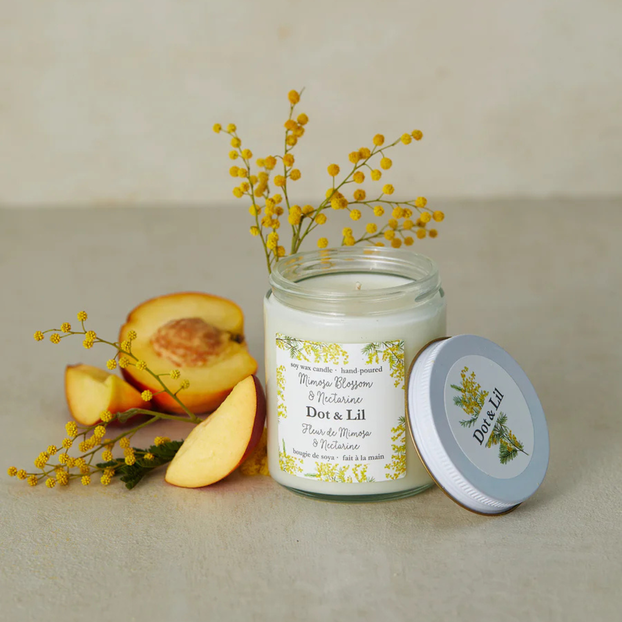 Chandelle de soya Mimosa et nectarine - Dot & Lil