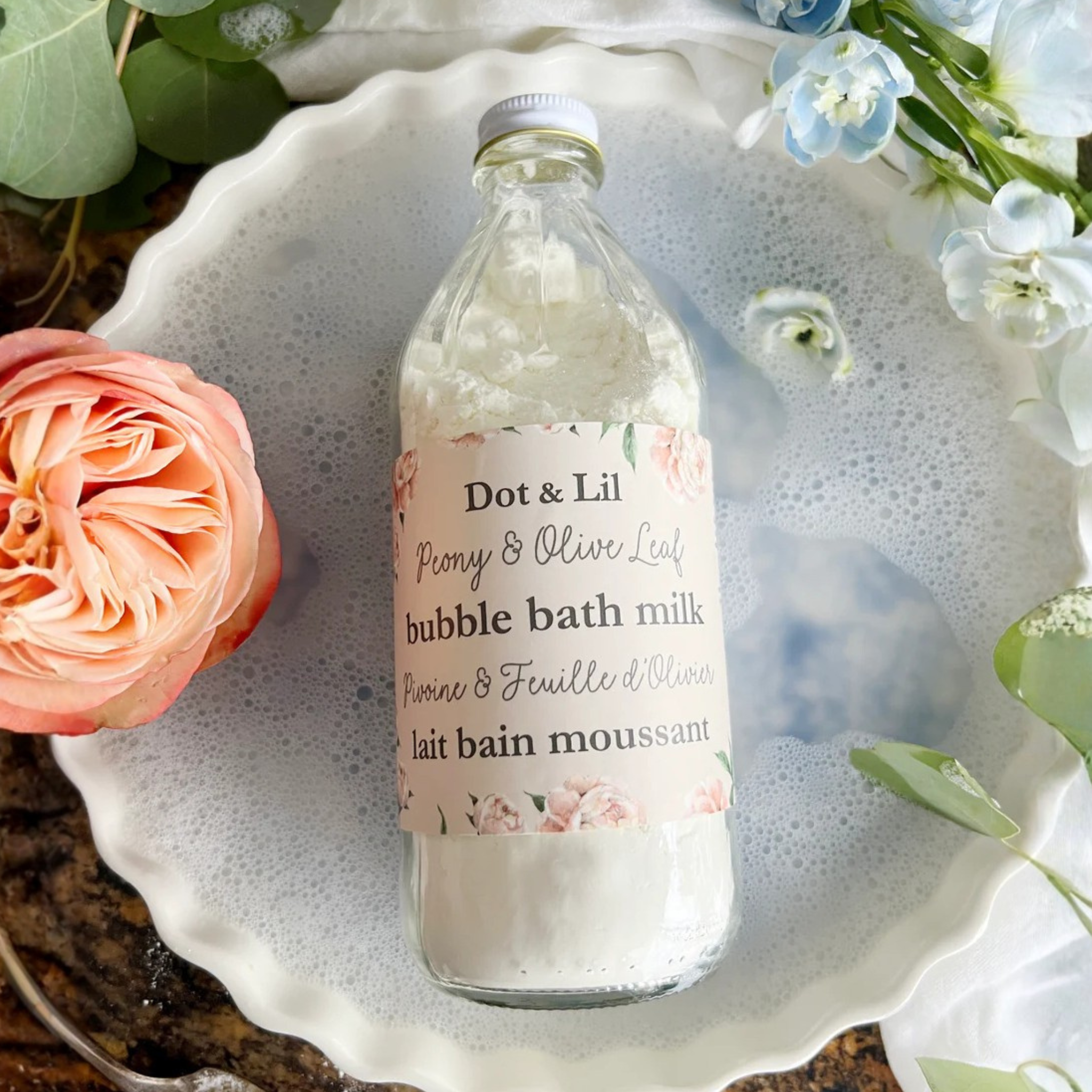 Lait de bain Pivoine et feuille d'olivier - Dot & Lil
