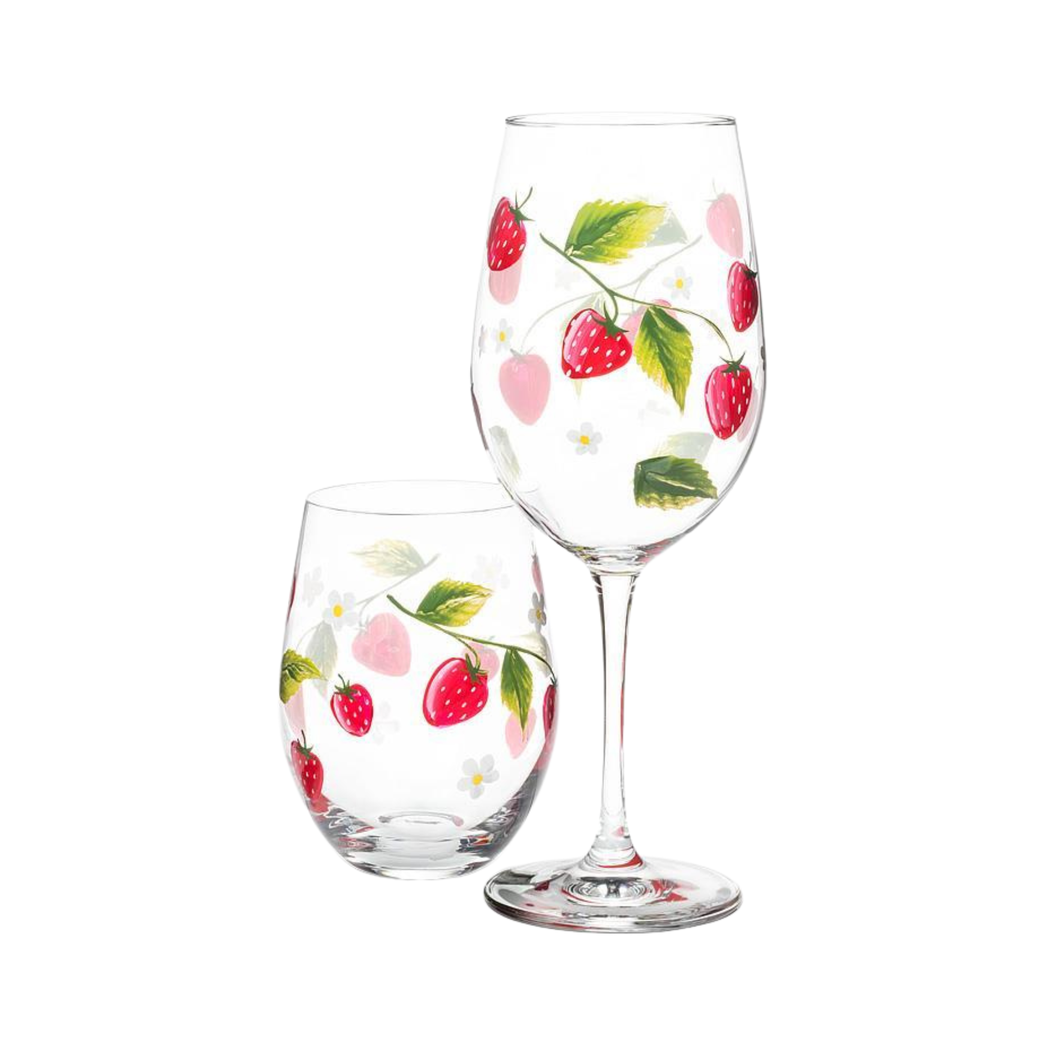 Verre à vin avec fraises et fleurs 530 ml