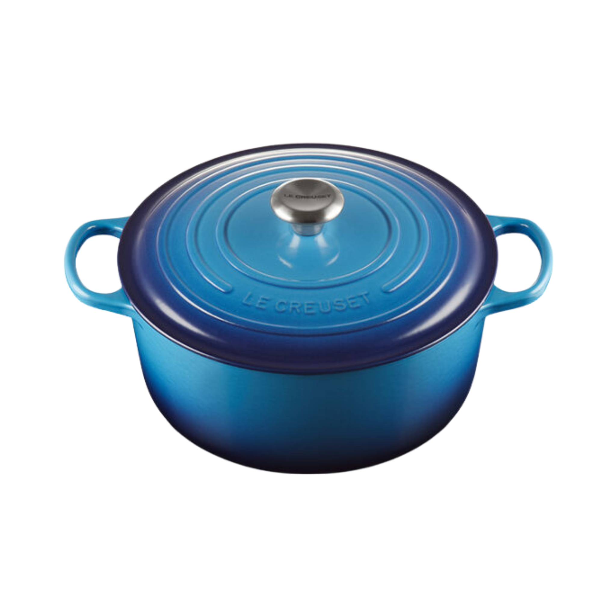 Cocotte ronde en fonte émaillée Le Creuset 6,7 L bleue pour mijotés et cuisson lente